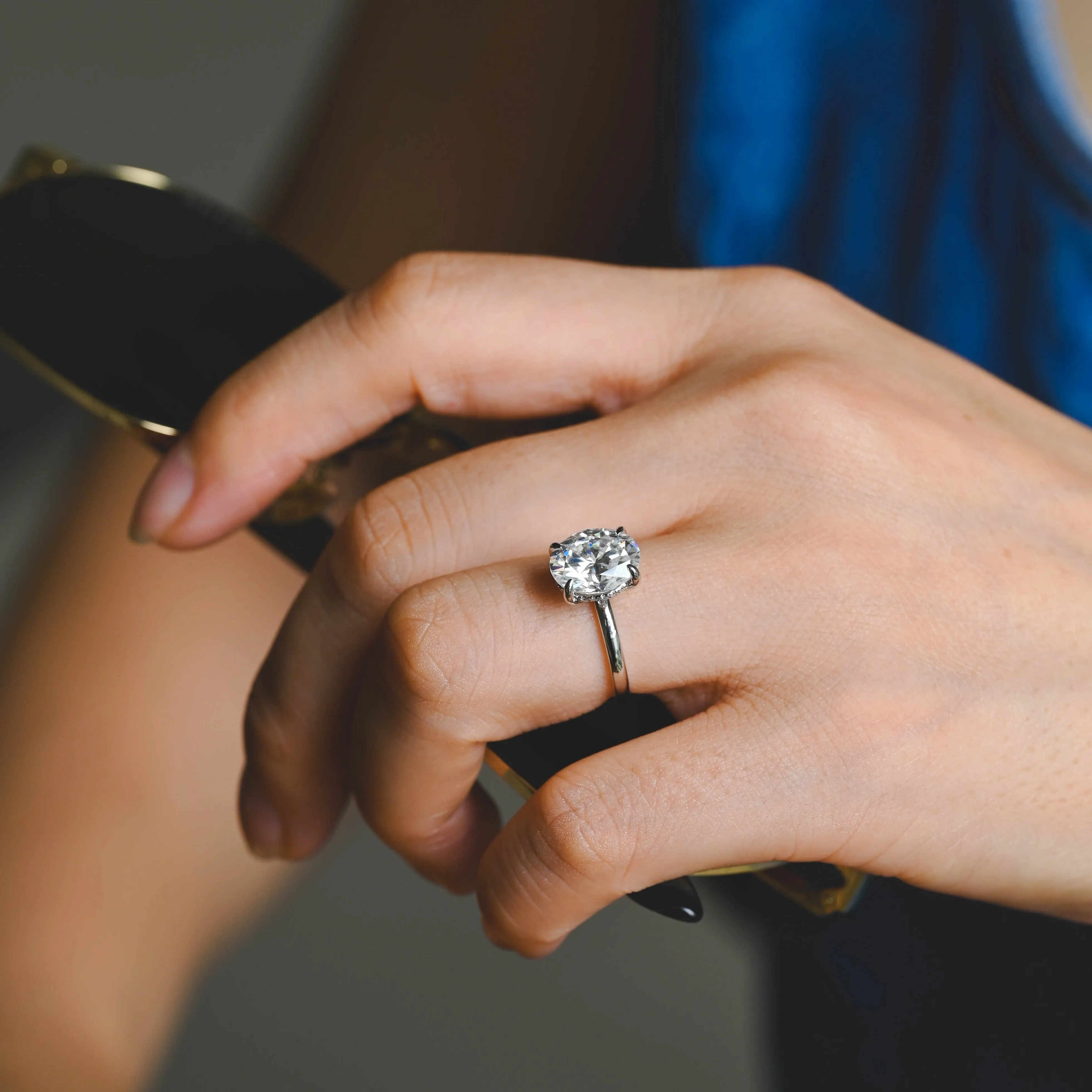 CausYou Solid Gold D/VS1 Oval Cut Lab Grown Diamond Engagement Ring, Double Hidden Halo Wedding Ring sold by Causyou product image thumbnail 3