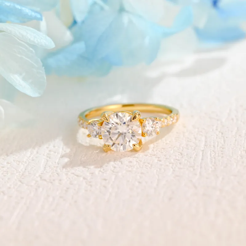 Solid Gold Round Cut Moissanite Engagement Ring, Paved Promise Ring, Proposal Ring, Gift for Women Wife made by Causyou