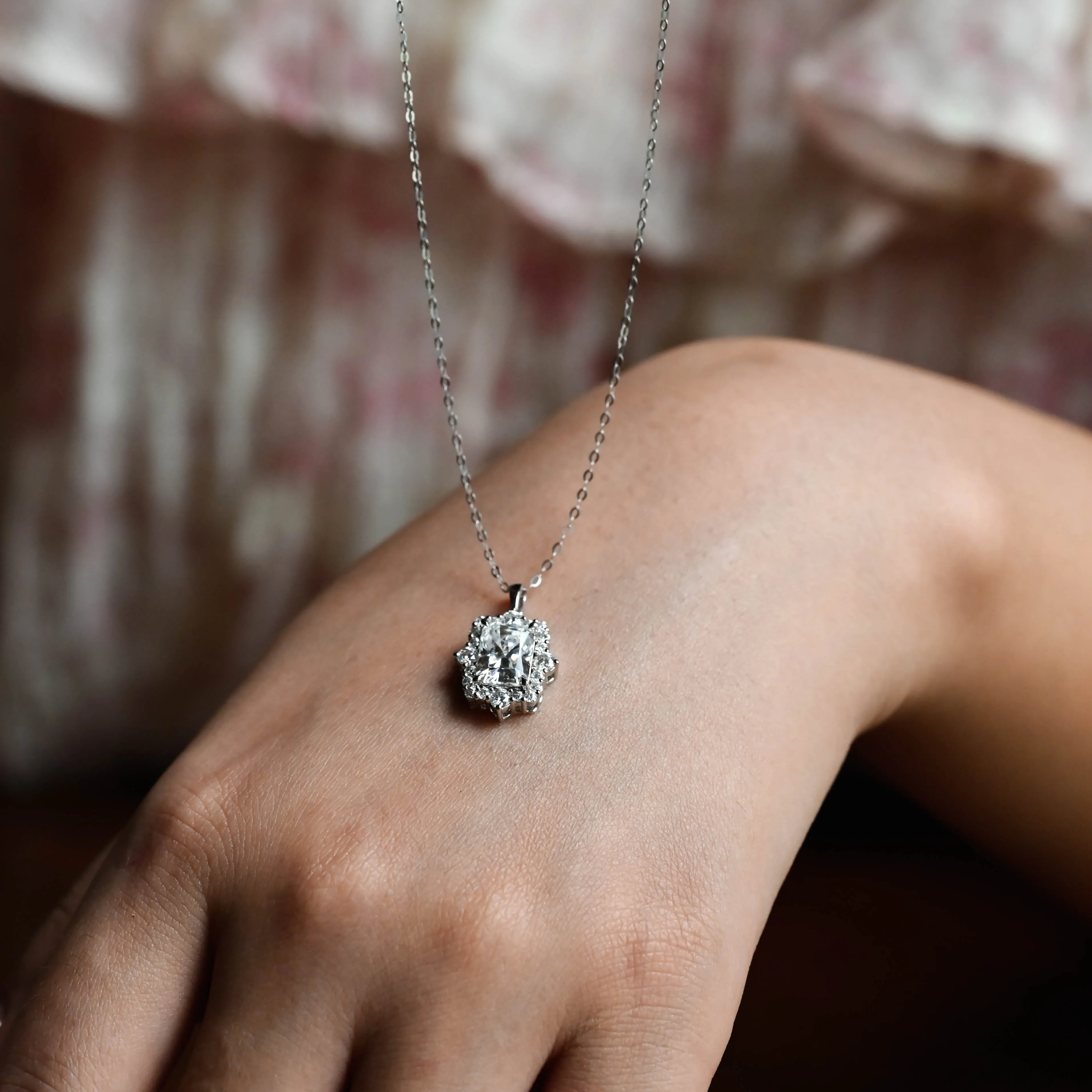 Gold Radiant Cut Moissanite Pendant Necklace, Vintage Style Pendant sold by Causyou product image thumbnail 4