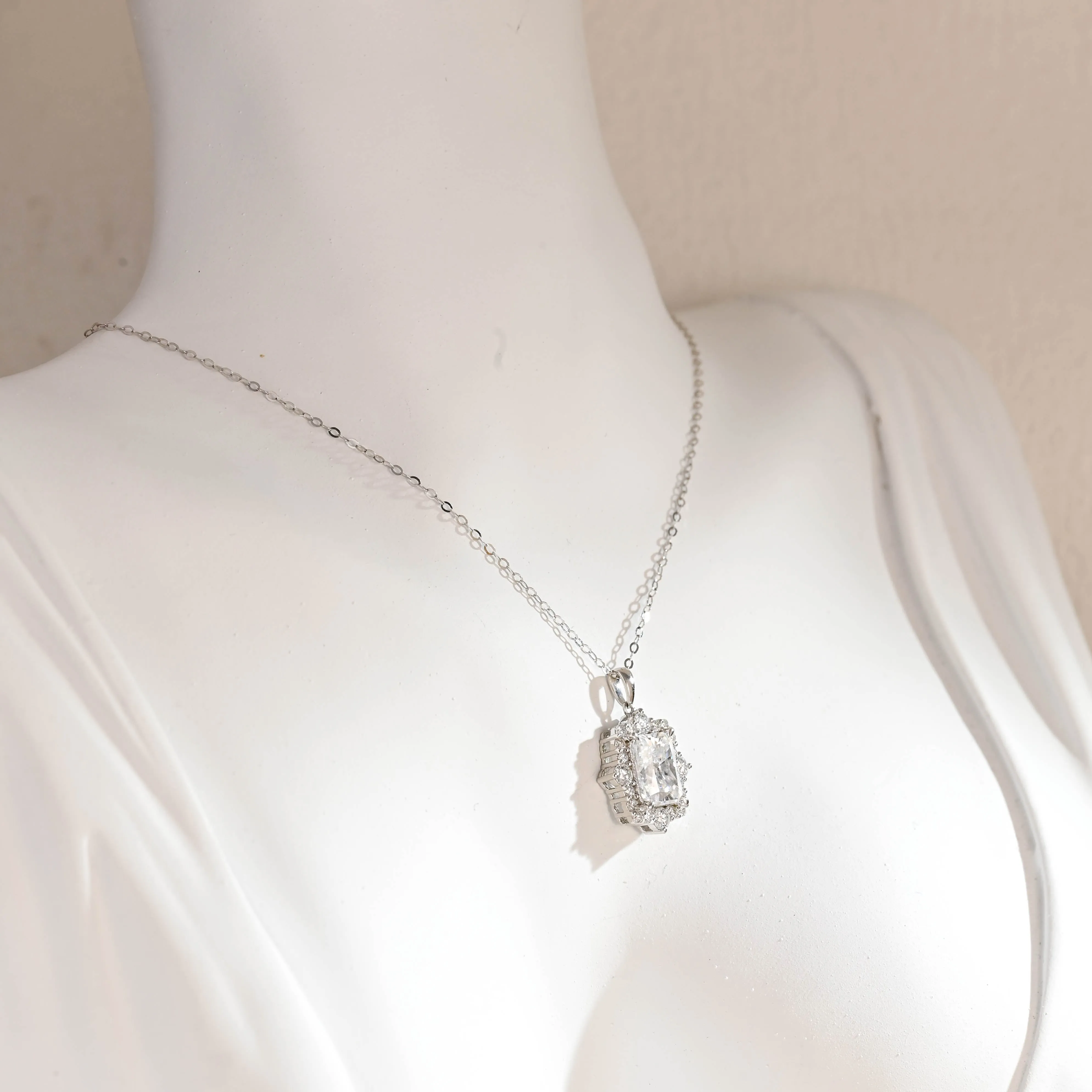 Gold Radiant Cut Moissanite Pendant Necklace, Vintage Style Pendant sold by Causyou product image thumbnail 2