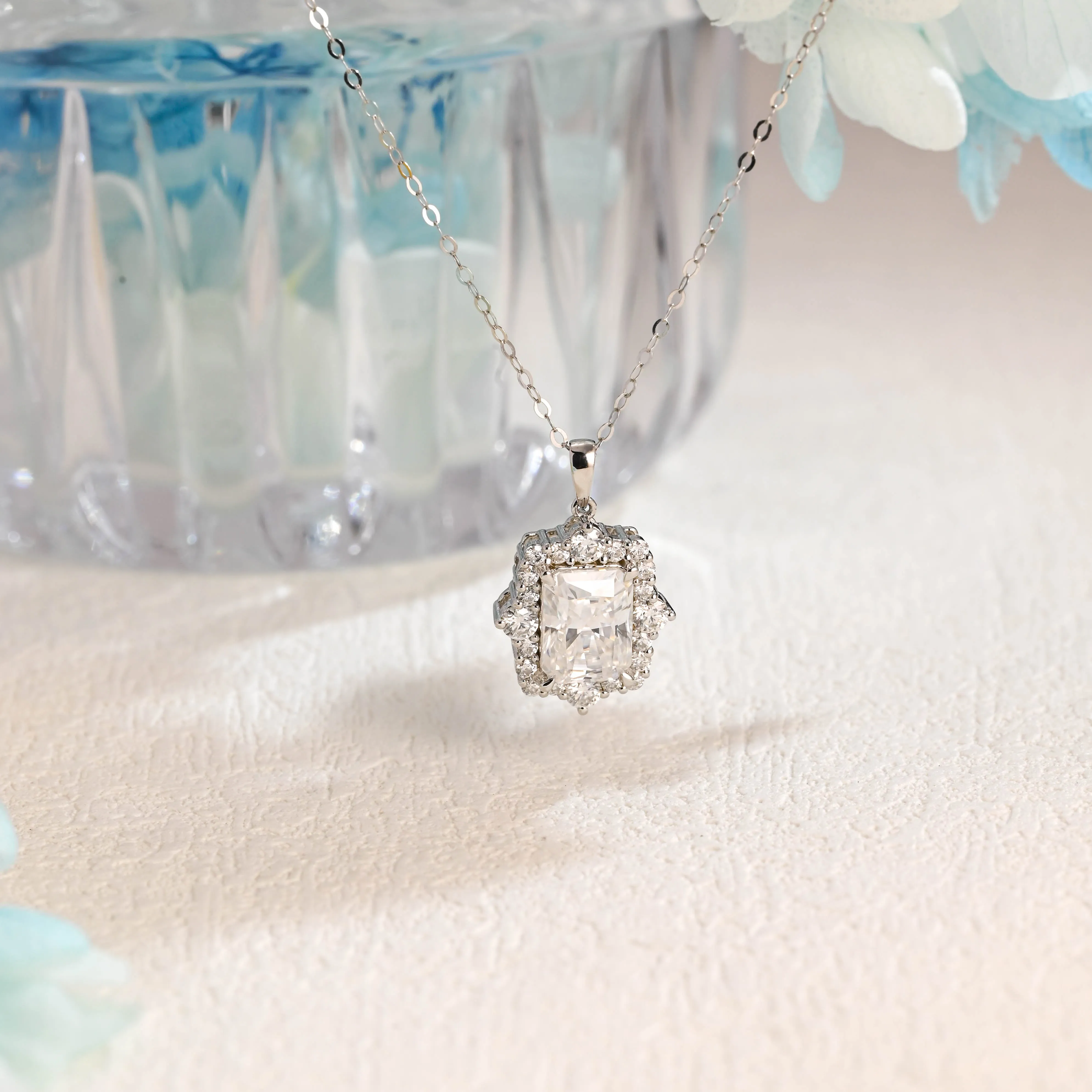 Gold Radiant Cut Moissanite Pendant Necklace, Vintage Style Pendant sold by Causyou product image thumbnail 5