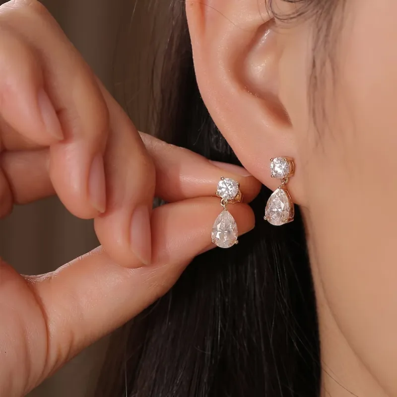 Custom Order: Solid Gold Round & Pear Cut Moissanite Studs sold by Causyou