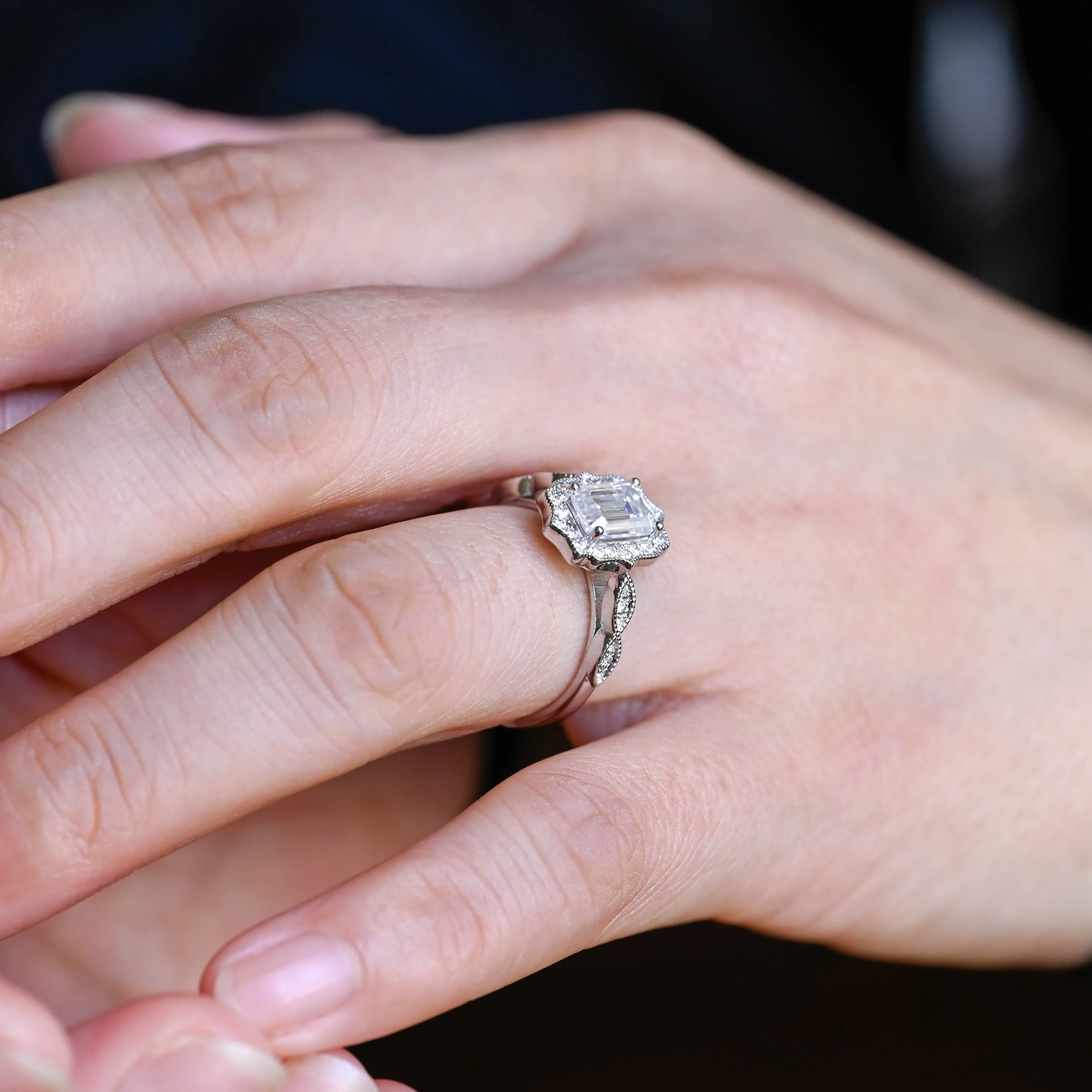 Solid Gold Filigree Emerald Cut Moissanite Engagement Ring, Promise Ring, Proposal Ring, Gift for Woman, Wife sold by Causyou product image thumbnail 3