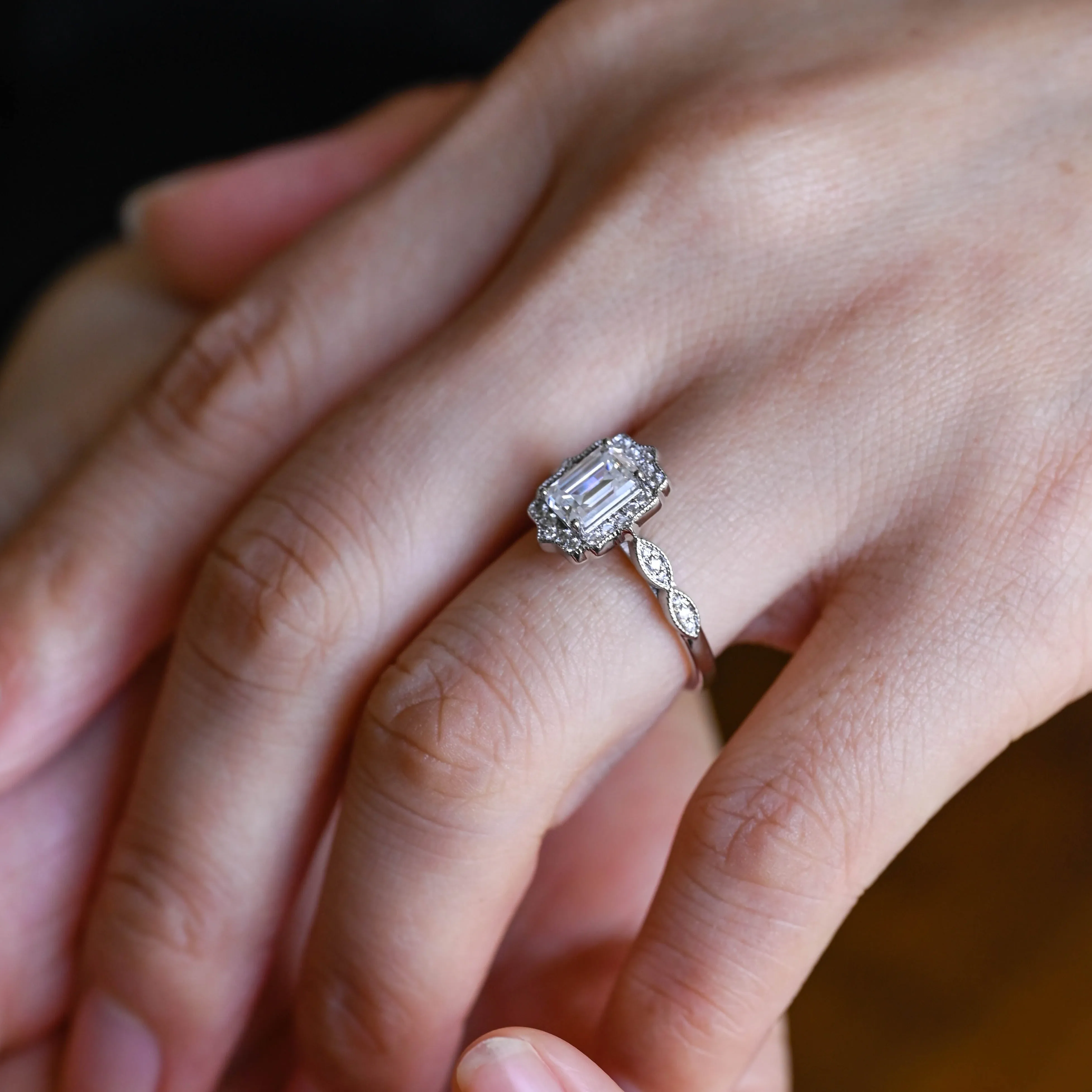 Solid Gold Filigree Emerald Cut Moissanite Engagement Ring, Promise Ring, Proposal Ring, Gift for Woman, Wife sold by Causyou product image thumbnail 4