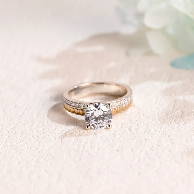 Solid Gold Two Tone 4mm Width Round Cut Moissanite Engagement Ring sold by Causyou