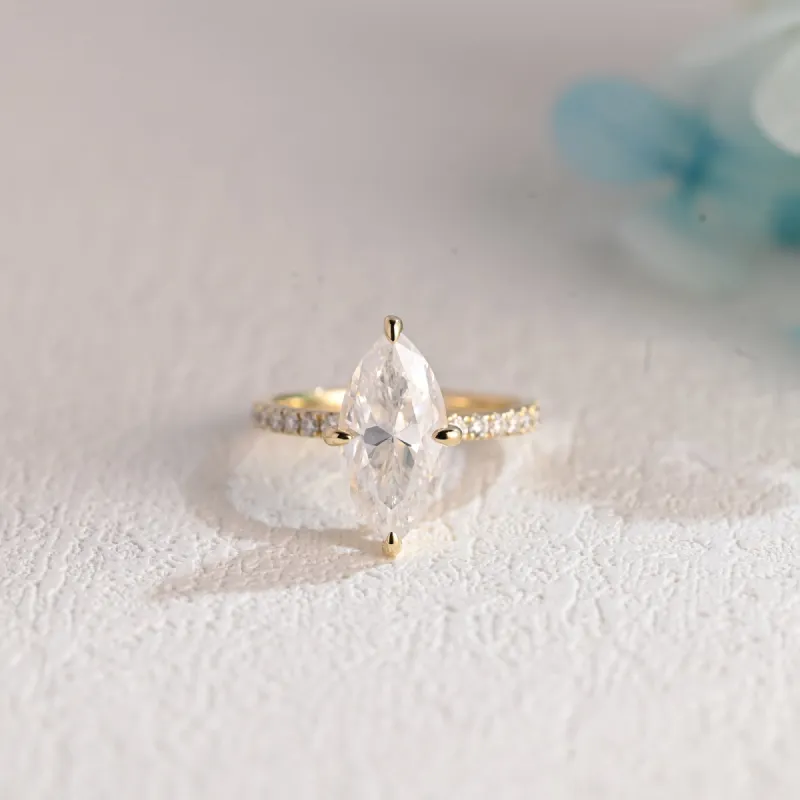 Solid Gold Marquise Cut Moissanite Engagement Ring, Promise Ring, Proposal Ring for Women Wife sold by Causyou