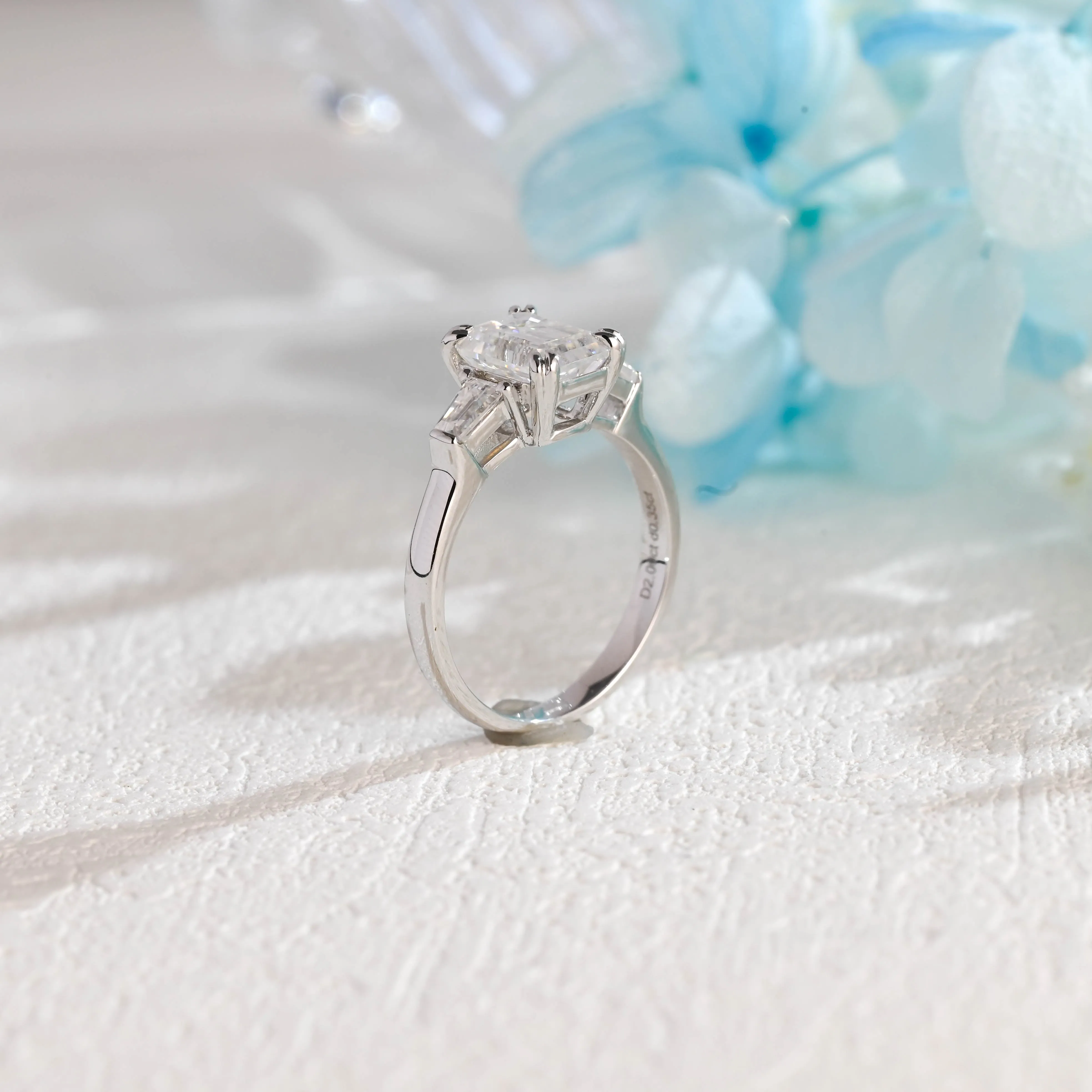 Solid Gold Emerald Cut Moissanite Engagement Ring, Three Stone Promise Ring, Proposal Ring, Gift for Woman, Wife sold by Causyou product image thumbnail 5