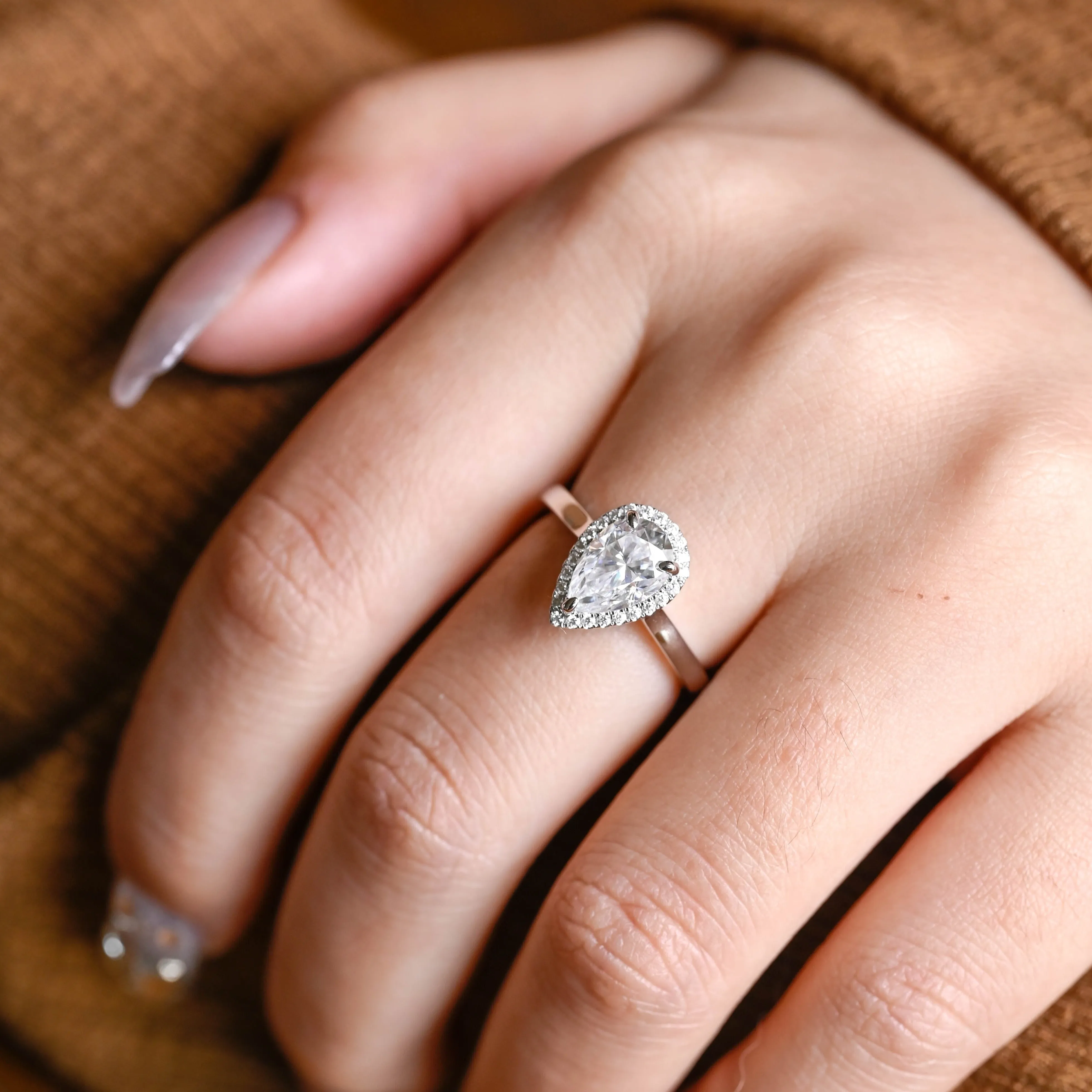 Solid Gold Pear Cut Moissanite Engagement Ring, Wedding Ring, Promise Ring, Gift for Women Wife sold by Causyou product image thumbnail 4