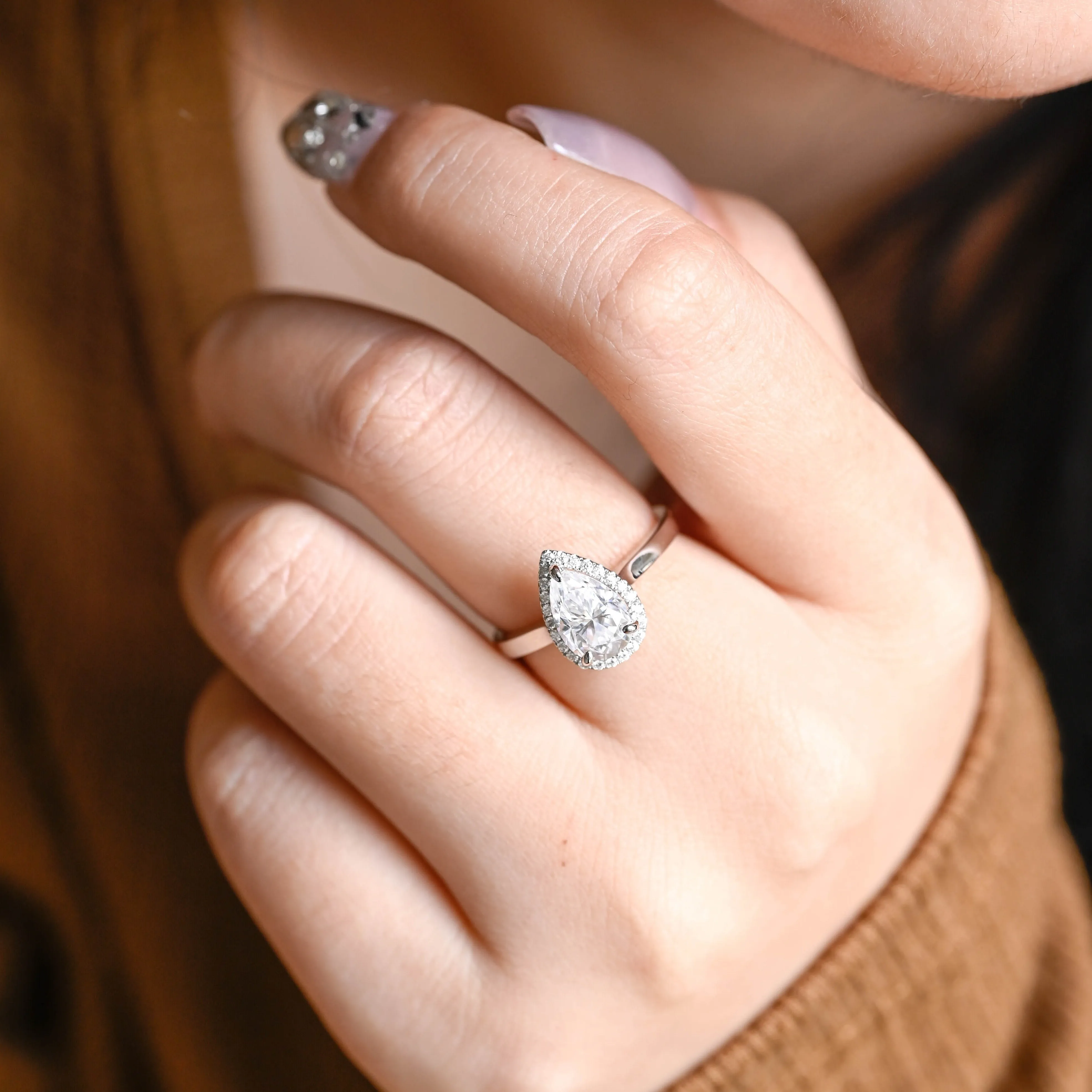 Solid Gold Pear Cut Moissanite Engagement Ring, Wedding Ring, Promise Ring, Gift for Women Wife sold by Causyou product image thumbnail 2