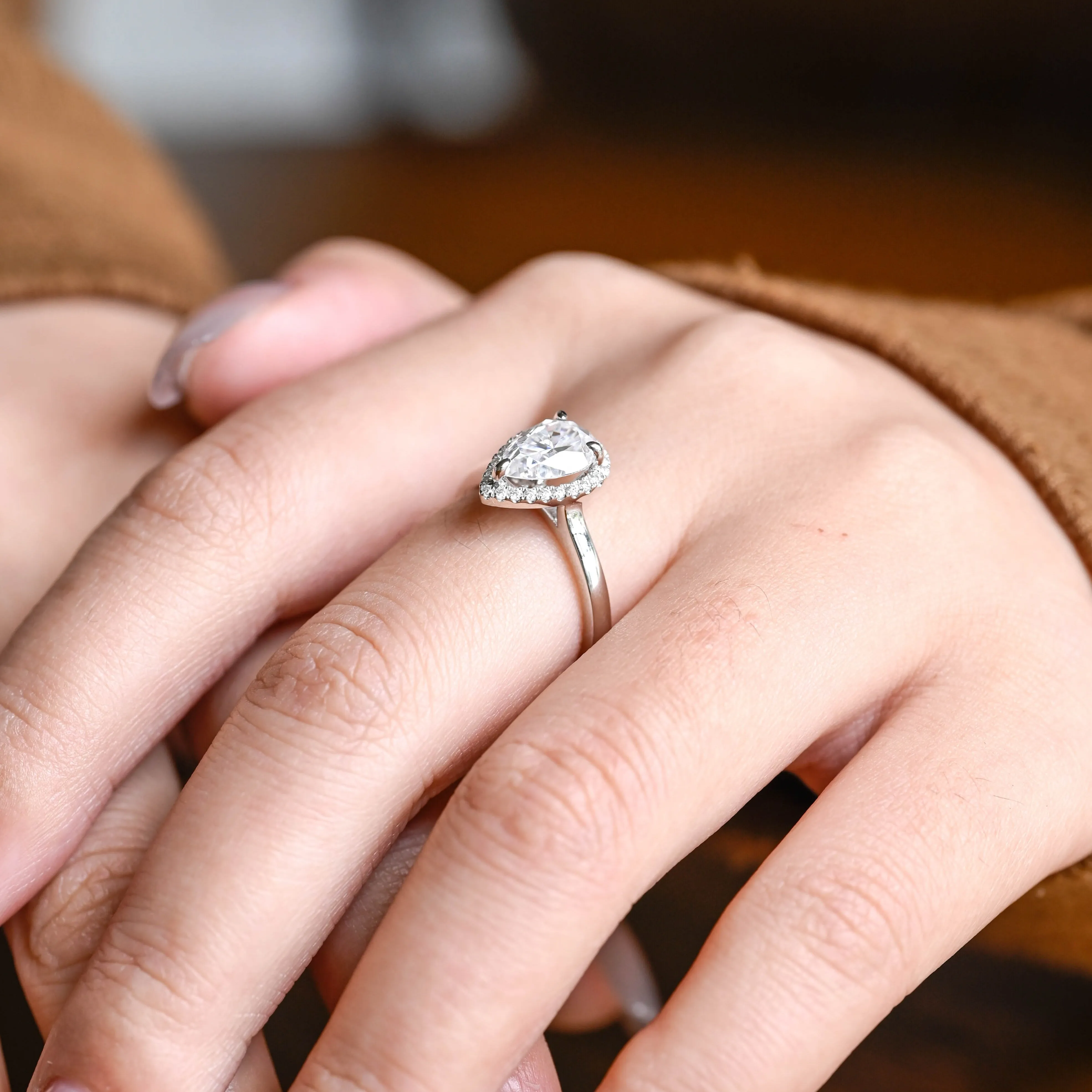 Solid Gold Pear Cut Moissanite Engagement Ring, Wedding Ring, Promise Ring, Gift for Women Wife sold by Causyou product image thumbnail 3