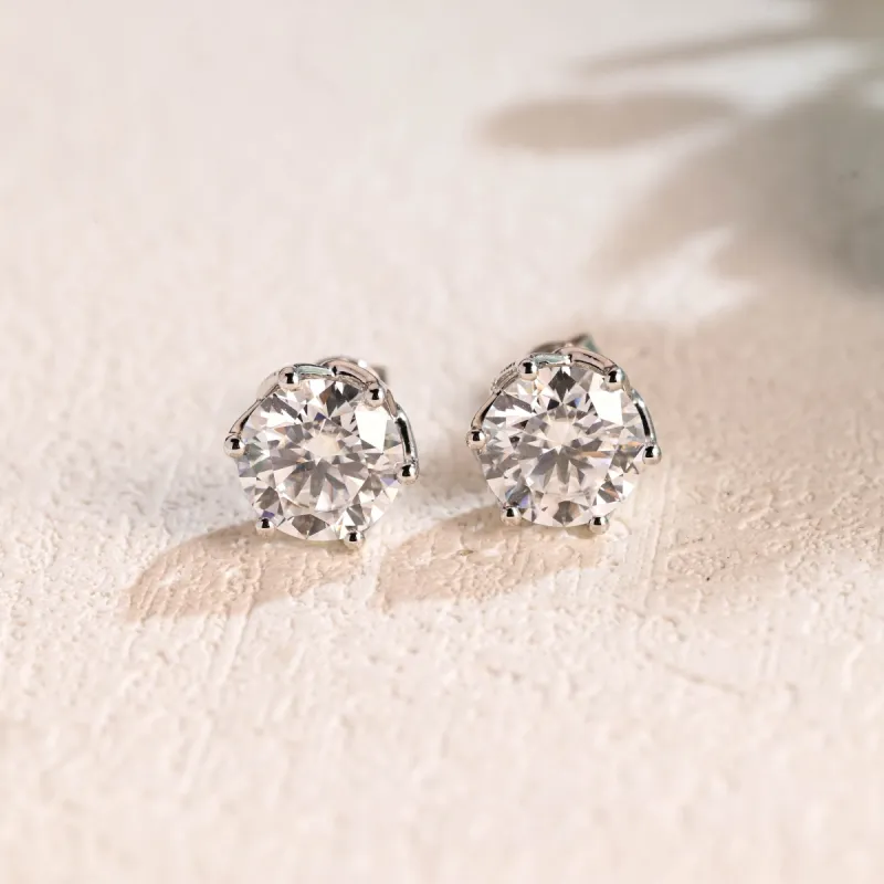 Solid Gold Round Cut Moissanite Earrings Studs, Anniversary Gift for Women Wife sold by Causyou