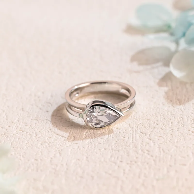 Solid Gold 4mm Width Pear Cut Moissanite Engagement Ring, Solitaire Promise Ring, Proposal Ring, Gift for Women Wife made by Causyou