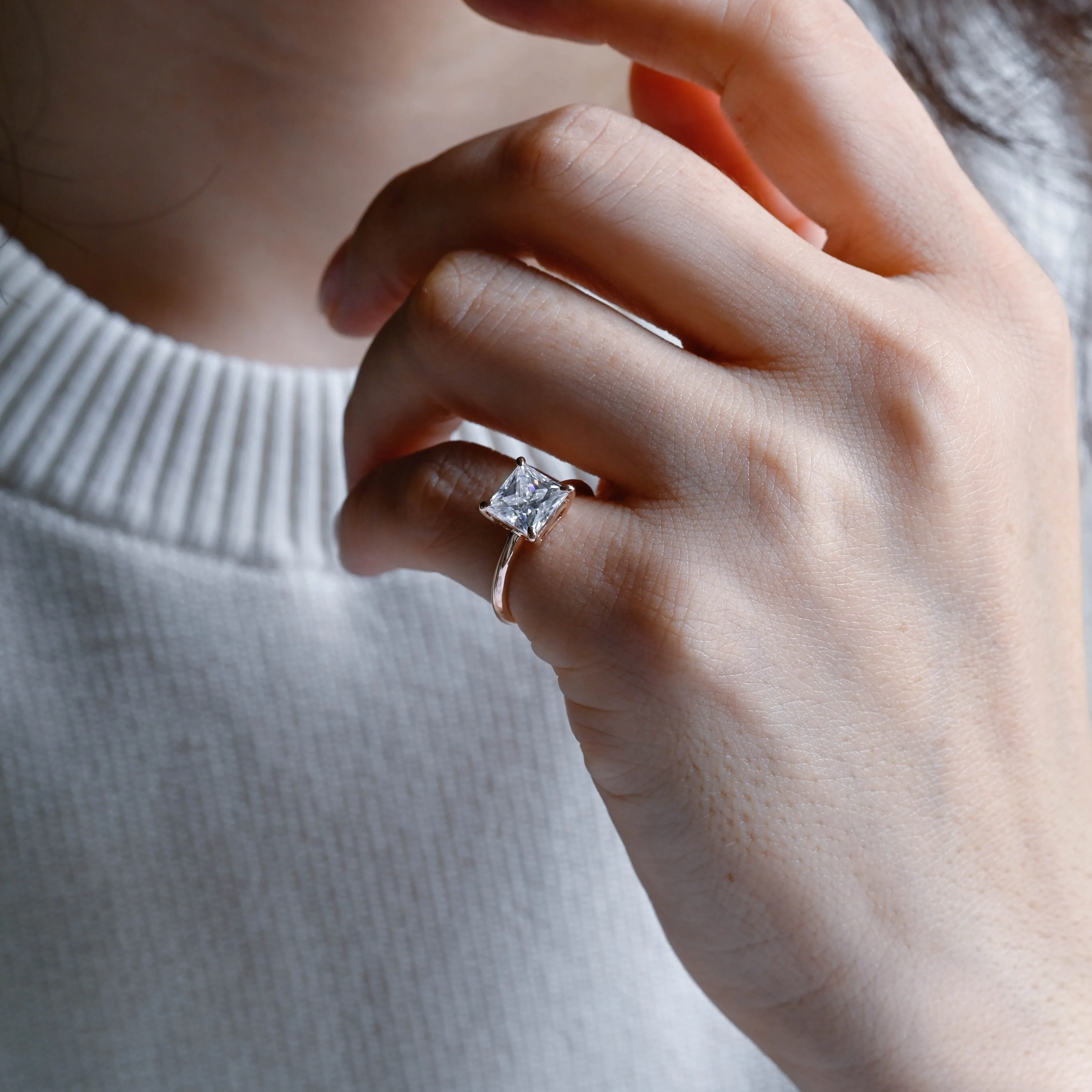 CausYou Solid Gold D/VS1 Princess Cut Lab Grown Diamond Wedding Ring, Low Setting Engagement Bridal Ring sold by Causyou product image thumbnail 3