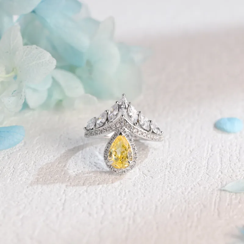 Solid Gold Pear Cut Yellow Moissanite Engagement Ring, Promise Ring, Proposal Ring, Gift for Woman, Wife sold by Causyou