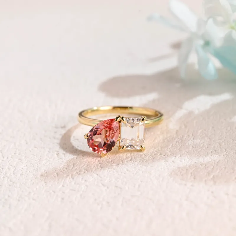 Solid Gold Toi et Moi Ring, Moissanite Engagament Ring, Promise Ring, Gift for Women Wife sold by Causyou