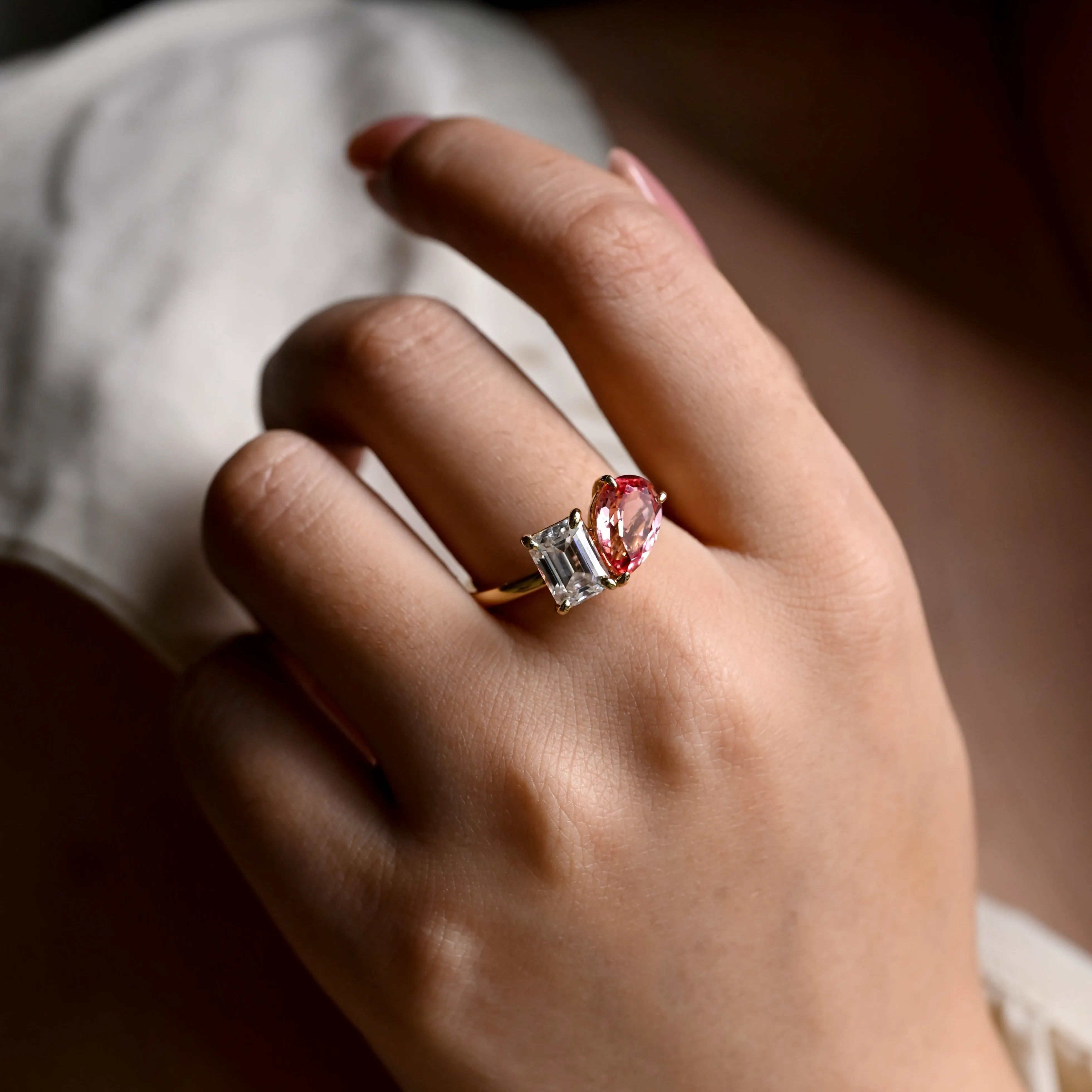 Solid Gold Toi et Moi Ring, Moissanite Engagament Ring, Promise Ring, Gift for Women Wife sold by Causyou product image thumbnail 2