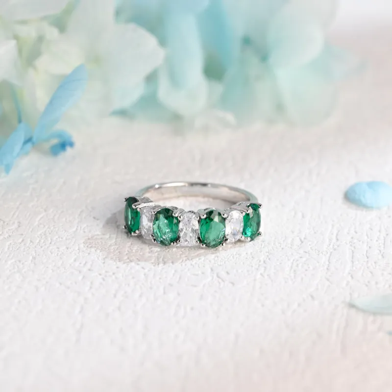 CausYou Solid Gold Oval Cut Lab Grown Emerald & Moissanite Wedding Band, Wedding Ring, Matching Band, Gift for Women Wife sold by Causyou