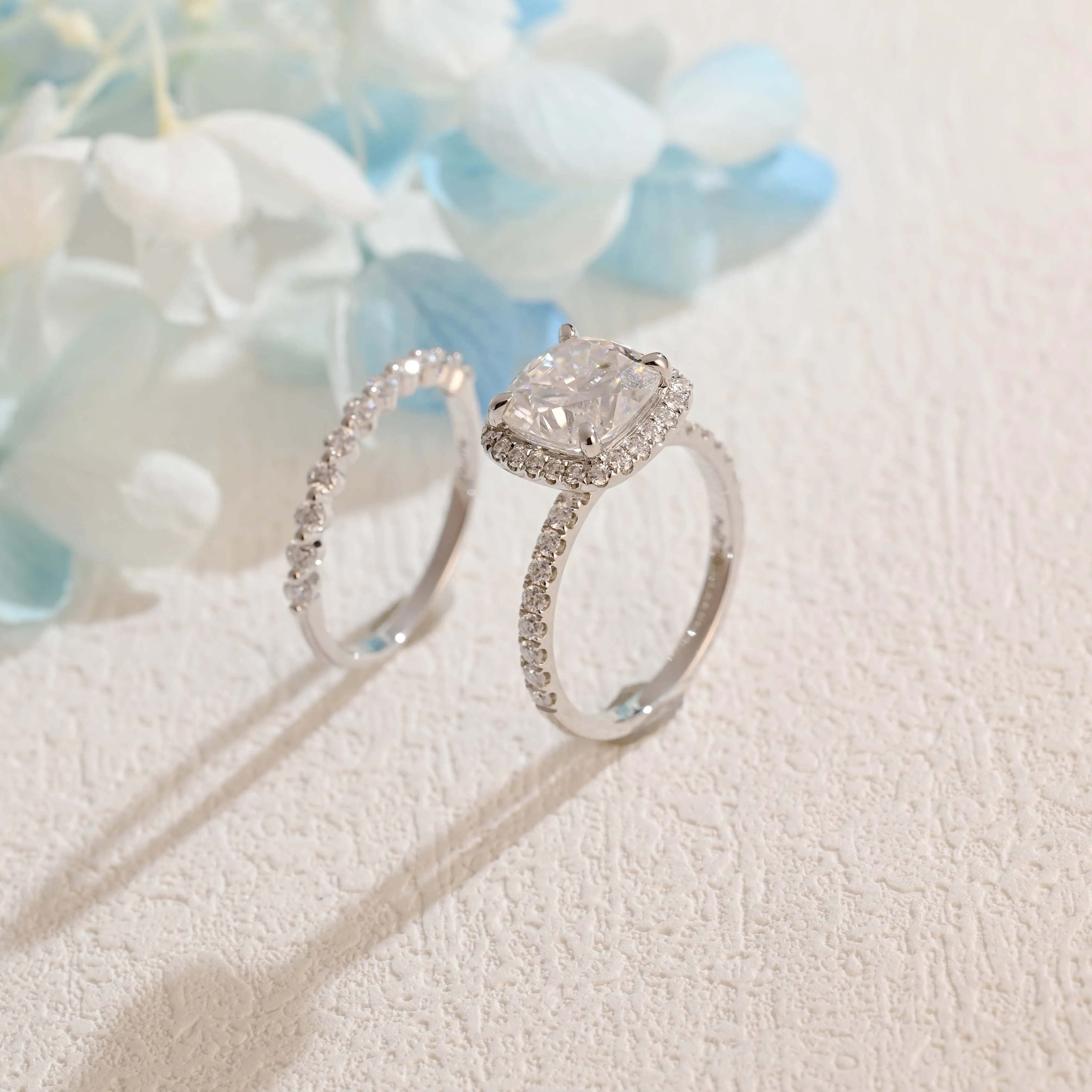 Solid Gold Cushion Cut Moissanite Engagement Ring and Wedding Ring Set sold by Causyou product image thumbnail 5
