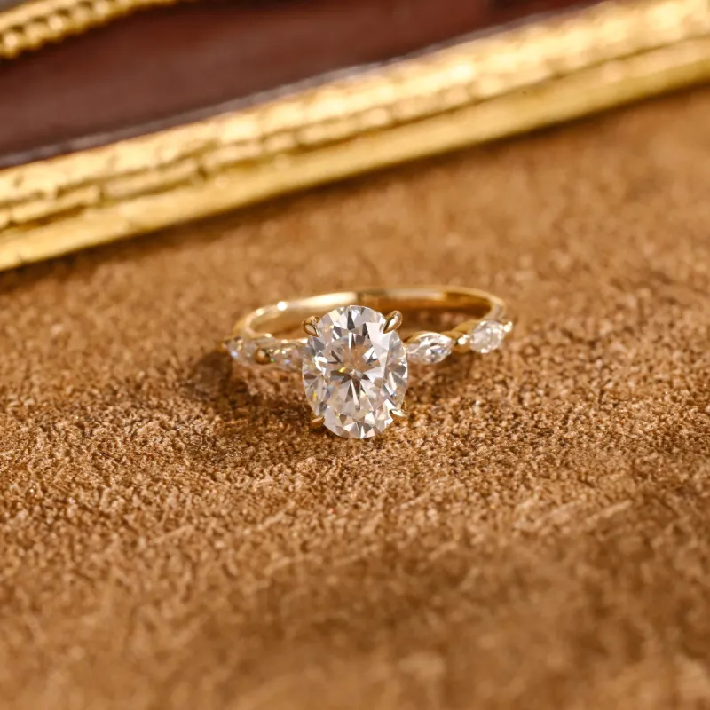 CausYou Solid Gold D/VS1 Hidden Halo Oval Lab Grown Diamond Engagement Ring, Marquise Accents Wedding Ring sold by Causyou