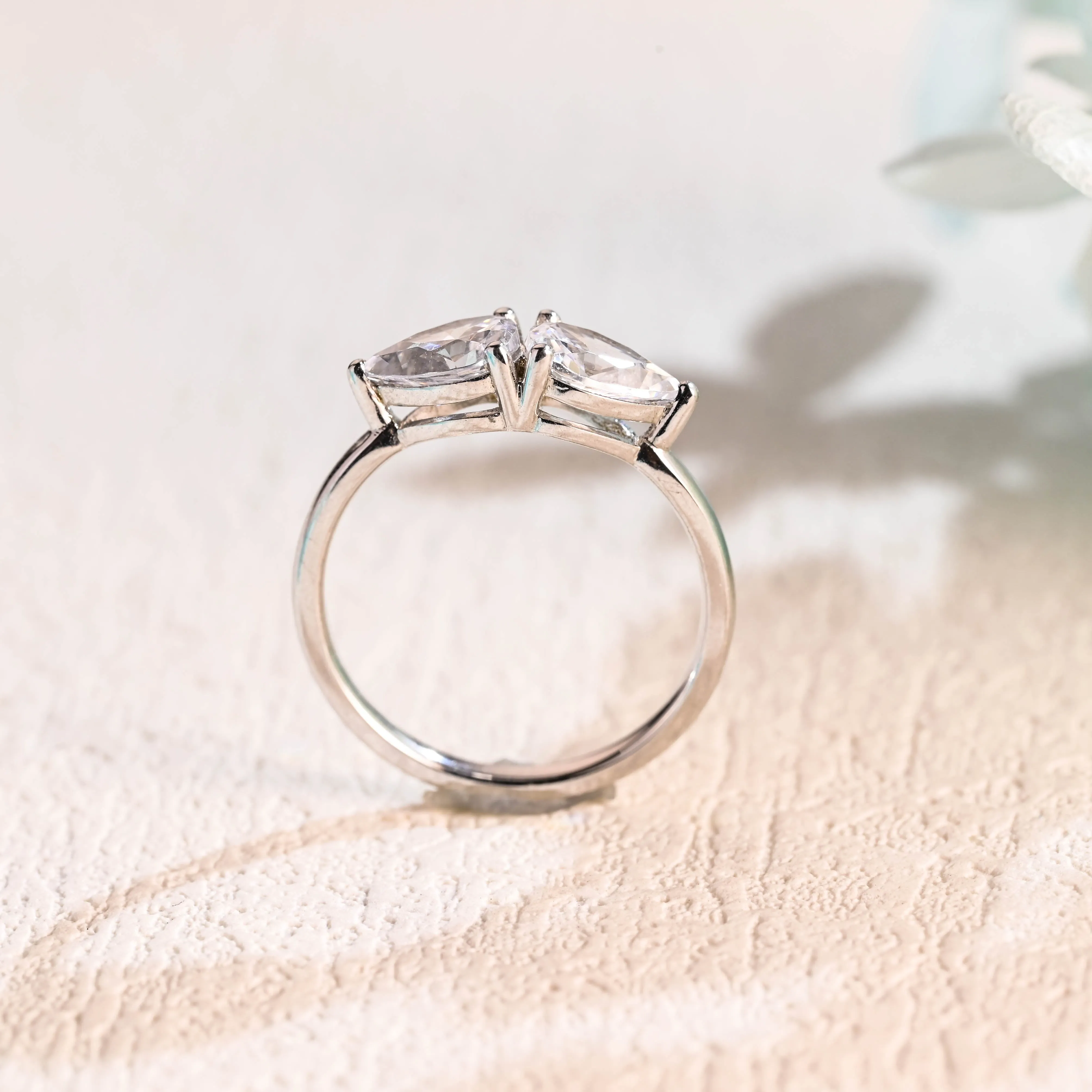 Solid Gold Toi et Moi Ring, Pear Cut Moissanite Engagement Ring, Promise Ring, Gift for Women Wife sold by Causyou product image thumbnail 5