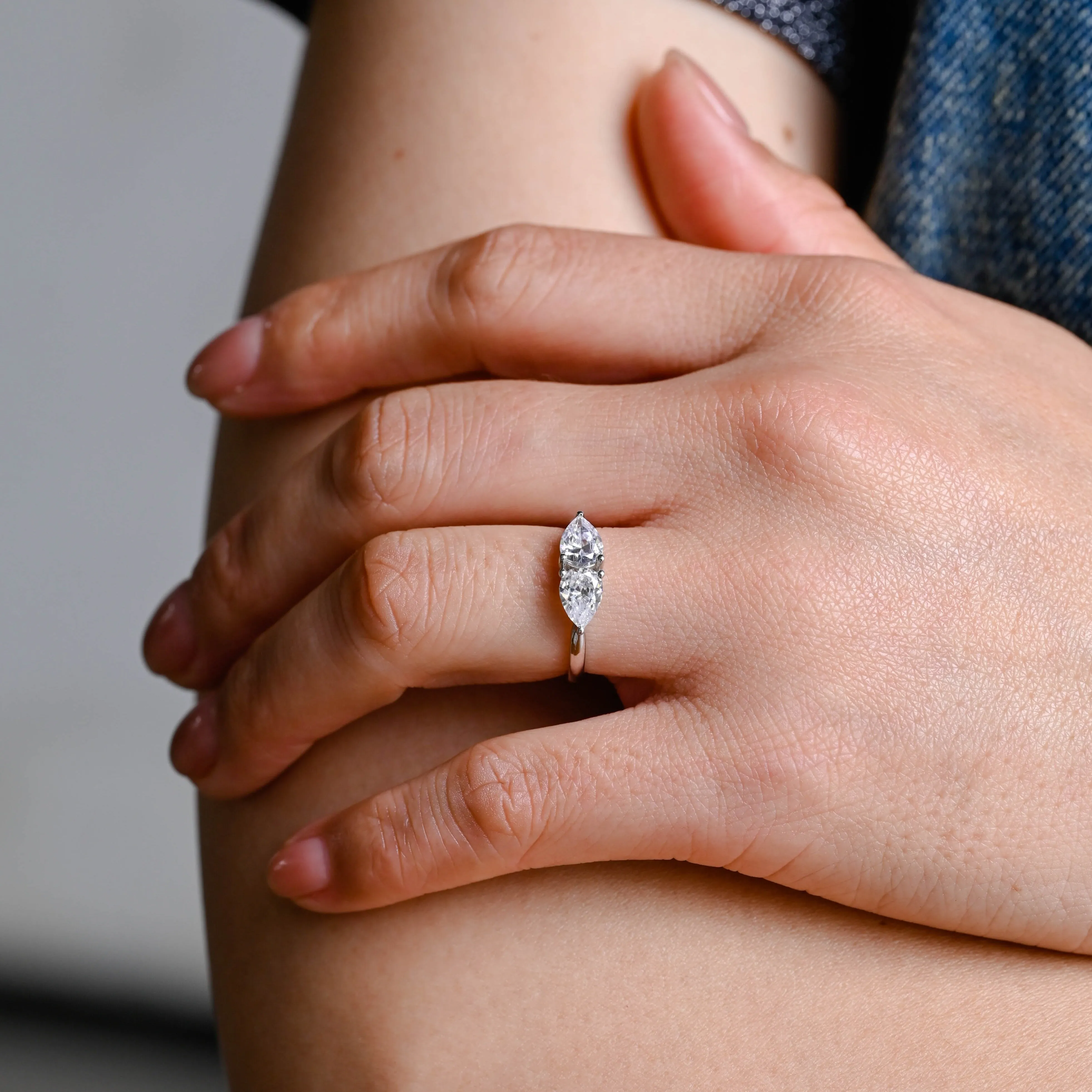 Solid Gold Toi et Moi Ring, Pear Cut Moissanite Engagement Ring, Promise Ring, Gift for Women Wife sold by Causyou product image thumbnail 4