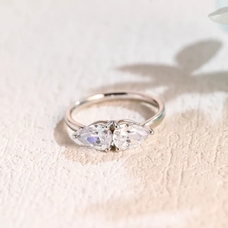 Solid Gold Toi et Moi Ring, Pear Cut Moissanite Engagement Ring, Promise Ring, Gift for Women Wife sold by Causyou