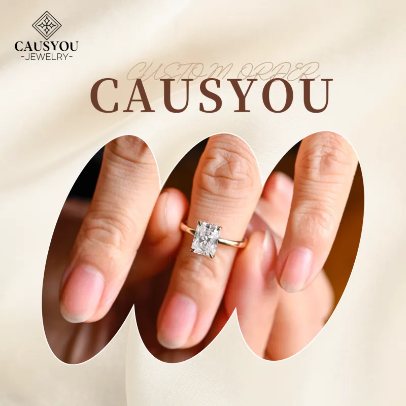 CausYou Custom Order for Charlot - Radiant Moissanite Engagement Ring/5mm Plain Band sold by Causyou