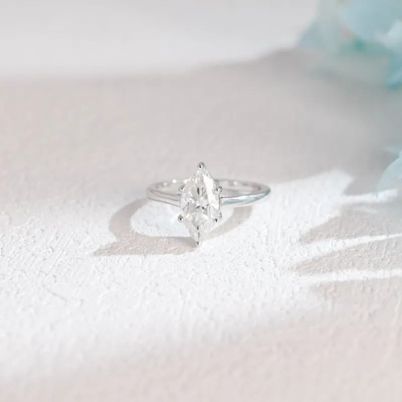 CausYou Solid Gold Marquise Cut Moissanite Engagement Ring, Solitarie Promise Ring sold by Causyou