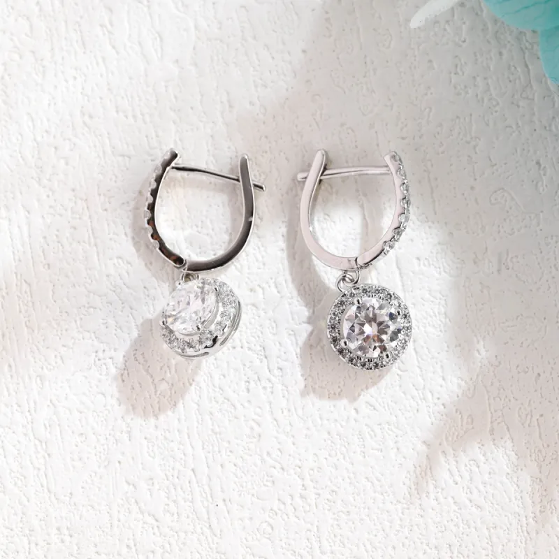 CausYou Solid Gold Round Cut Moissanite Earrings, Hoop Dangle Earrings, Anniversary Gift for Women sold by Causyou