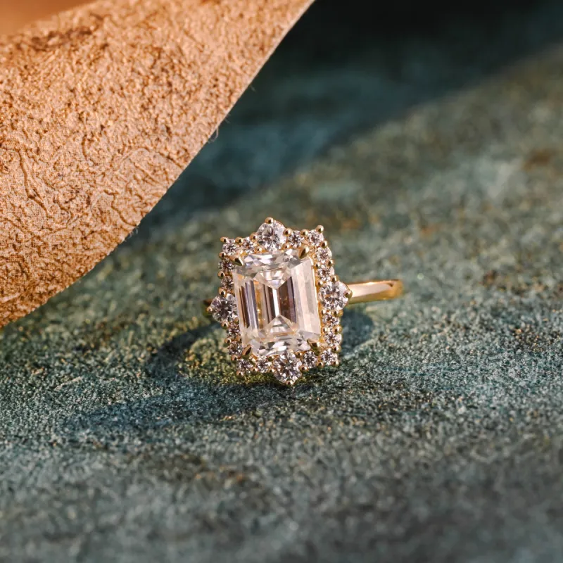 CausYou Solid Gold D/VS1 Halo Emerald Cut Lab Grown Diamond Engagement Ring, Promise Ring for Her sold by Causyou
