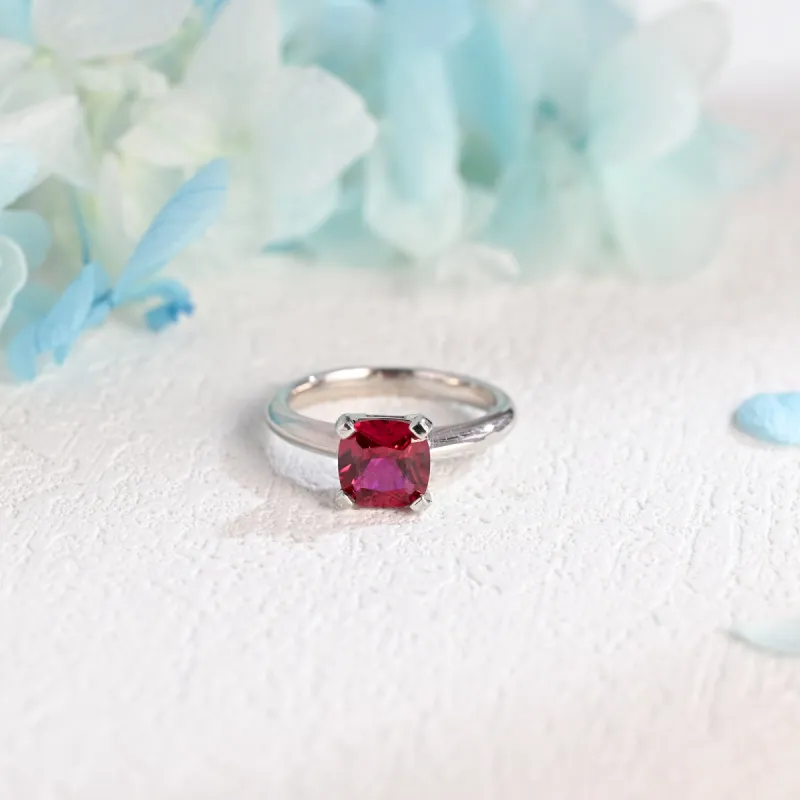 CausYou Solid Gold Cushion Cut Lab Grown Ruby Engagement Ring, Promise Ring, Proposal Ring, Gift for Women Wife made by Causyou