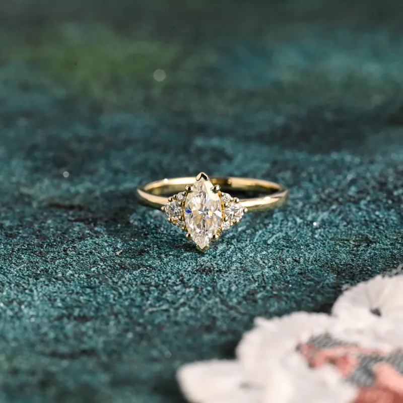 CausYou Solid Gold D/VS1 Marquise Cut Lab Grown Diamond Engagement Ring, Three Stone Wedding Promise Ring sold by Causyou