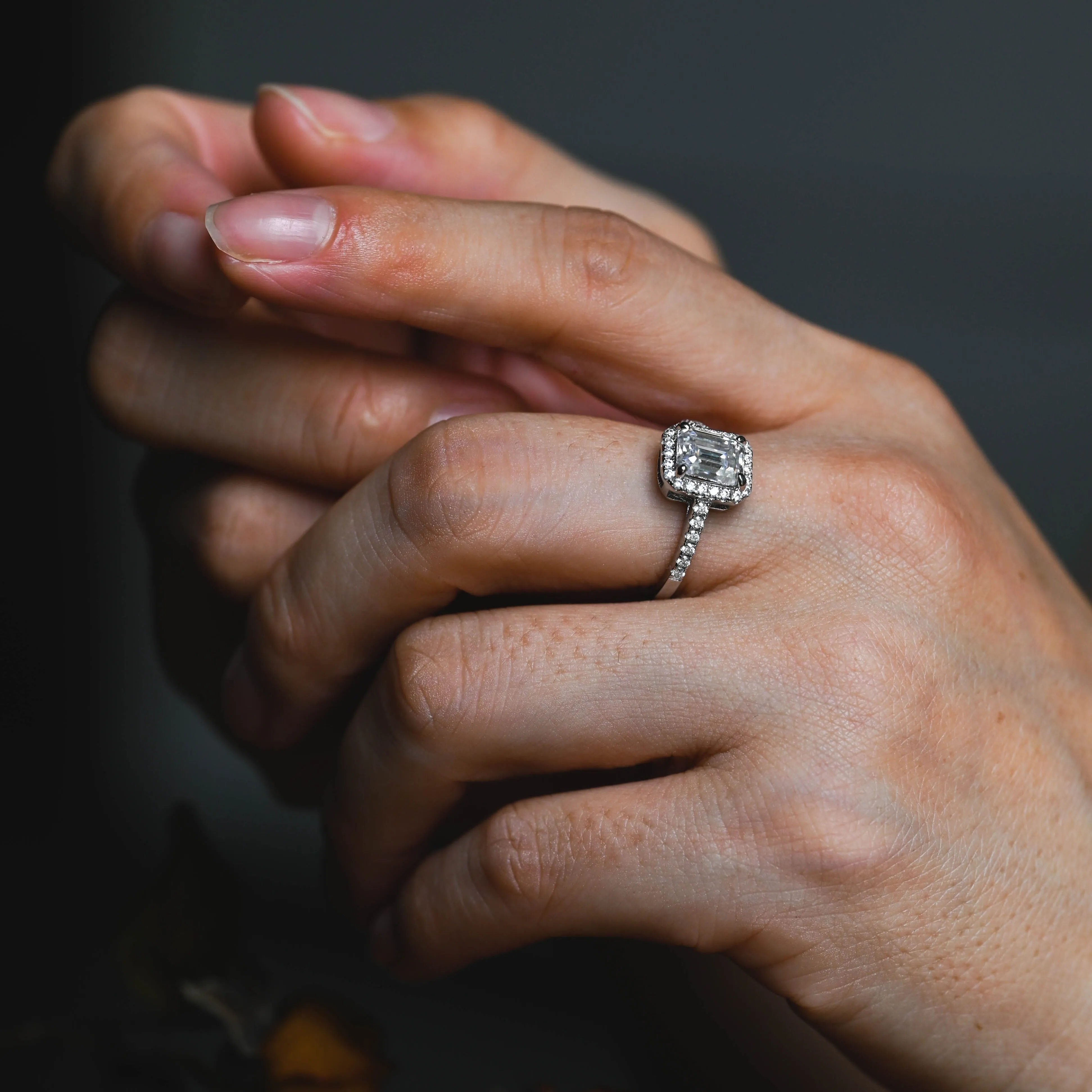 Solid Gold Solitaire Emerald Cut Moissanite Engagement Ring sold by Causyou product image thumbnail 3