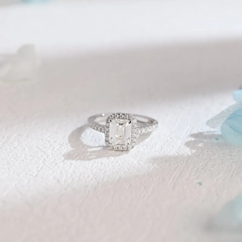 Solid Gold Emerald Cut Moissanite Engagement Ring sold by Causyou