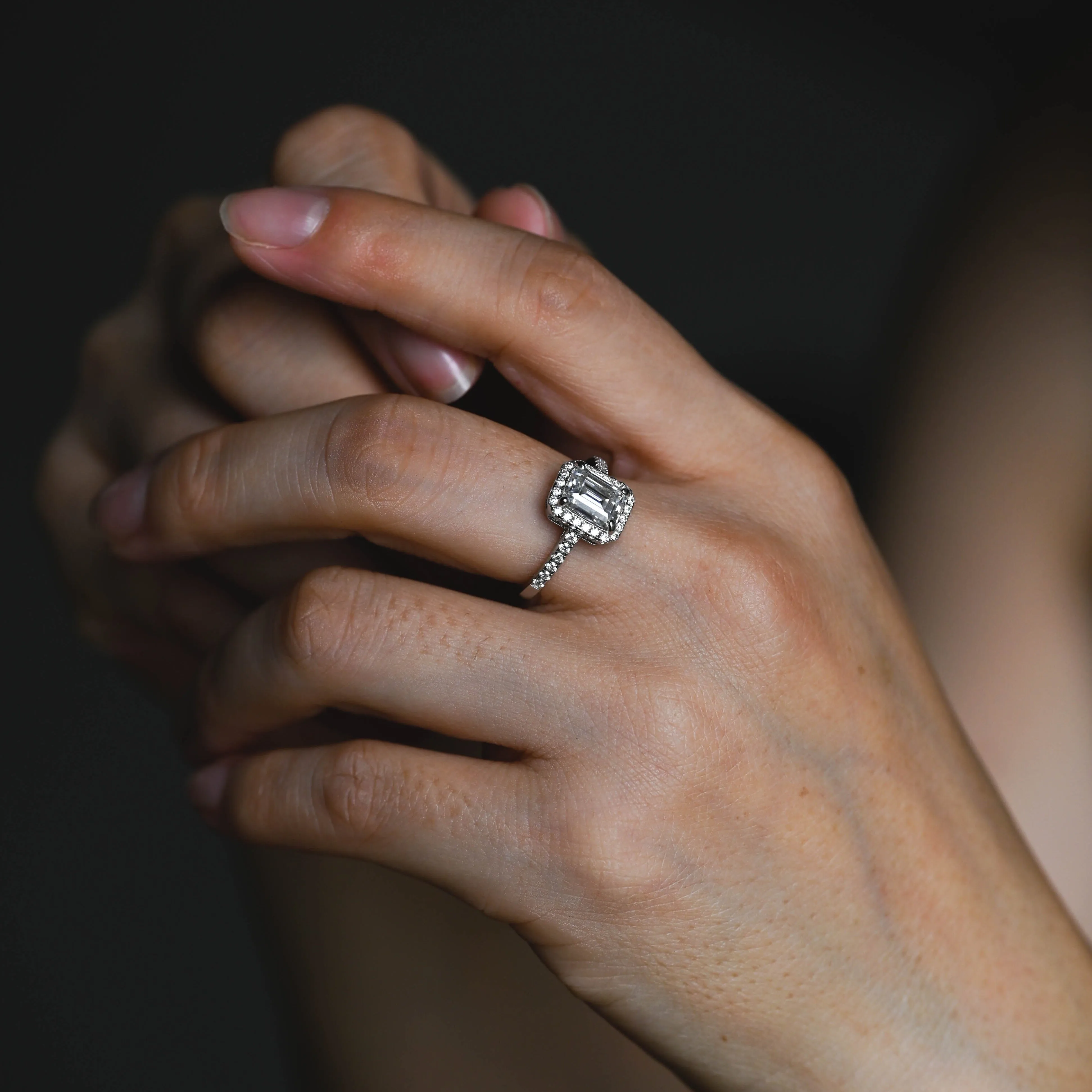Solid Gold Solitaire Emerald Cut Moissanite Engagement Ring sold by Causyou product image thumbnail 4