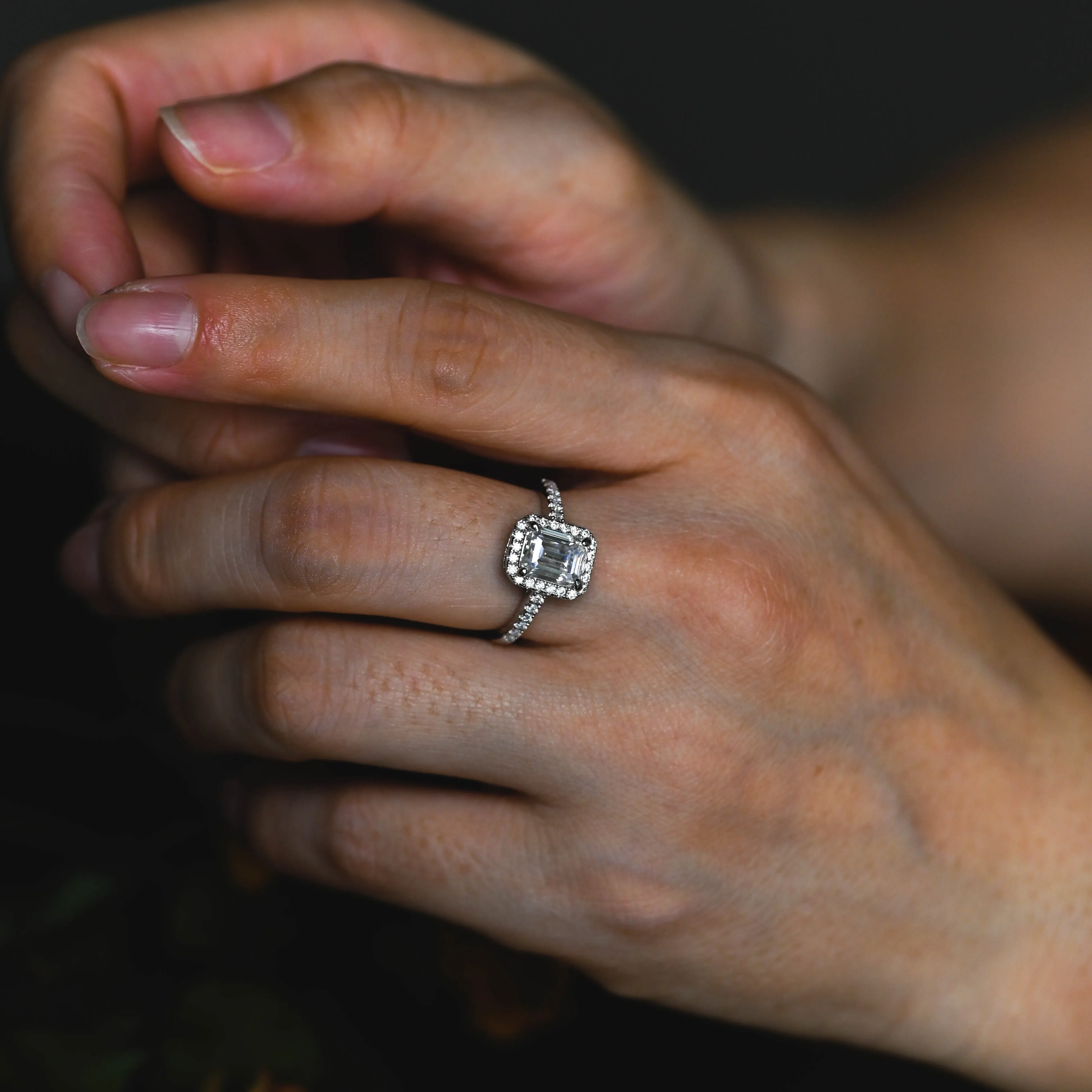 Solid Gold Solitaire Emerald Cut Moissanite Engagement Ring sold by Causyou product image thumbnail 2
