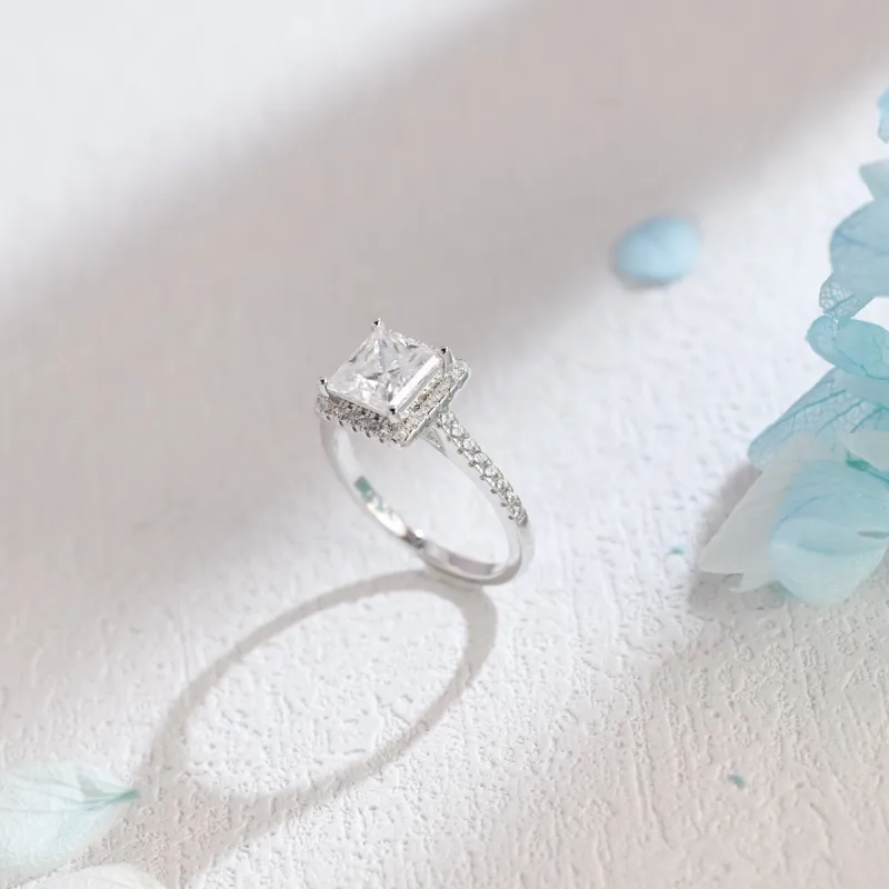 Solid Gold Halo Princess Cut Moissanite Engagement Ring sold by Causyou