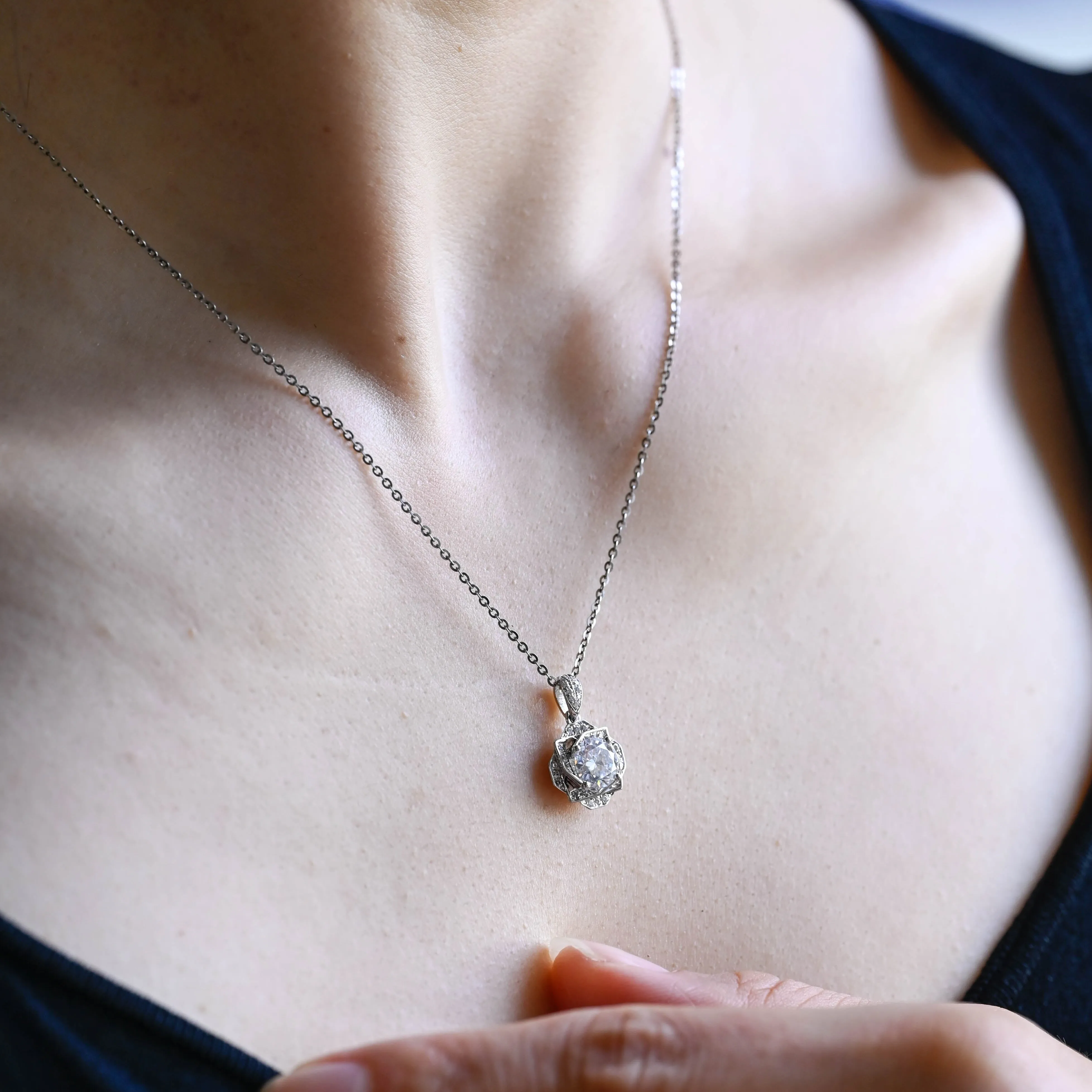 Solid Gold Round Cut Moissanite Pendant, Wedding Necklace, Anniversary Gift for Woman, Wife sold by Causyou product image thumbnail 3