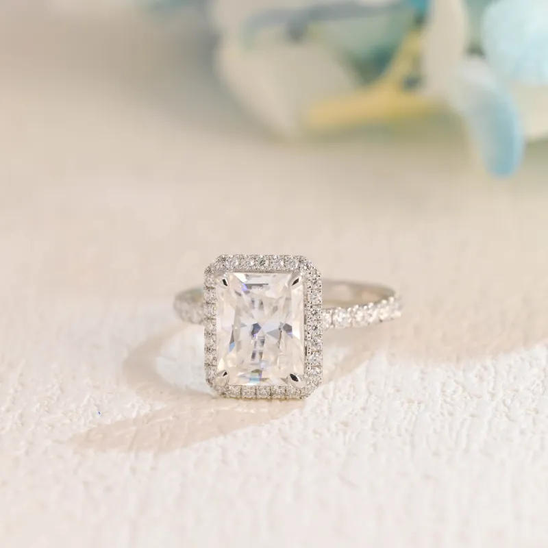 Solid Gold Halo Radiant Cut Moissanite Engagement Ring sold by Causyou