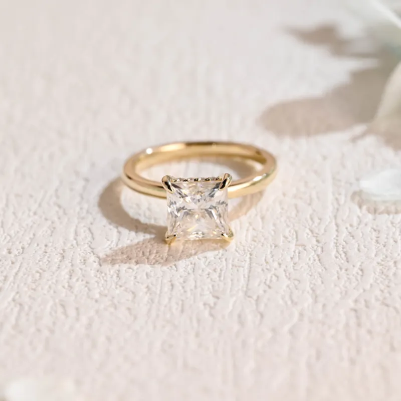 Solid Gold Princess Cut Moissanite Engagement Ring, Hidden Halo Promise Ring, Bridal Ring, Git for Women, Wife made by Causyou