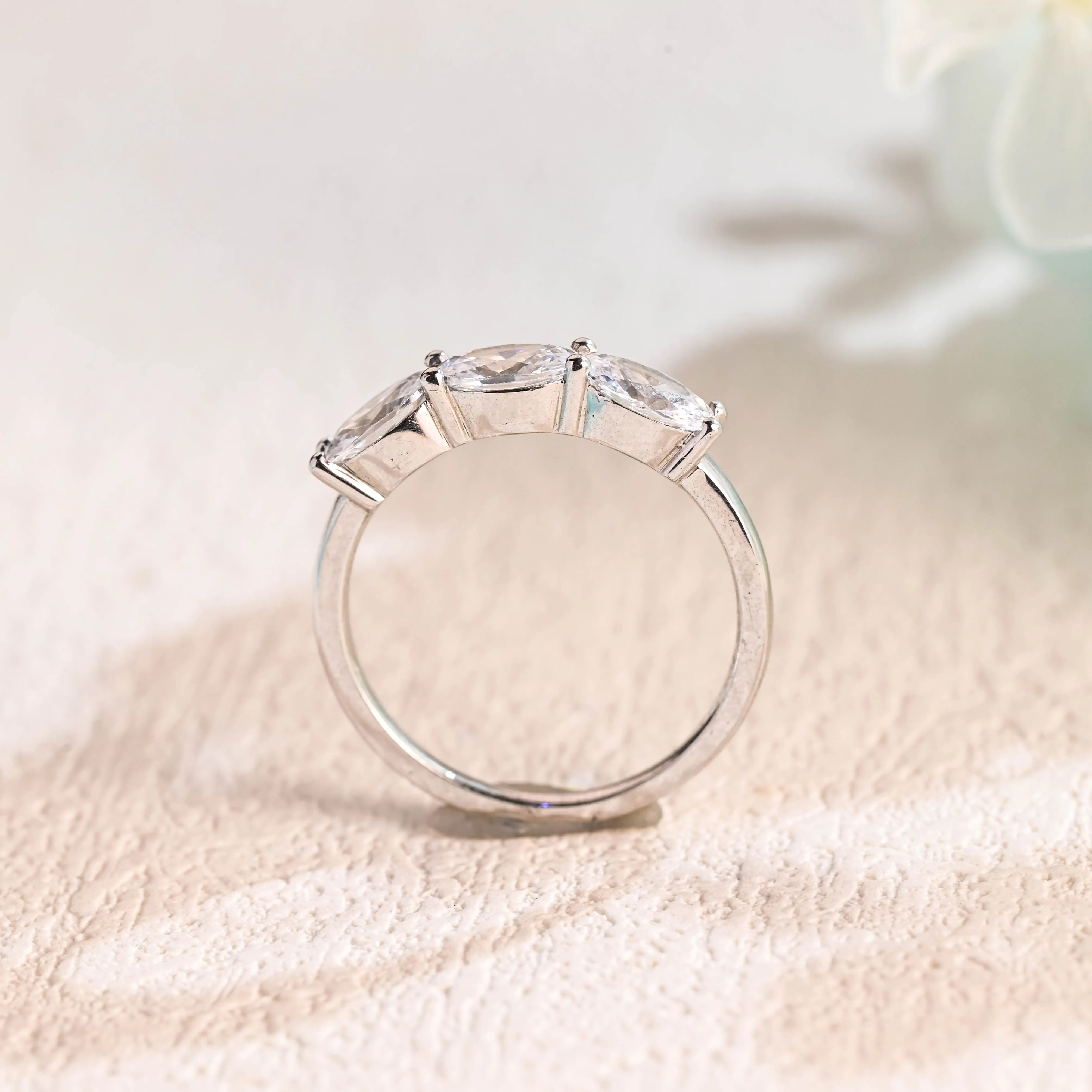CausYou Solid Gold 3*5mm Oval Cut Moissanite Wedding Band, Stacking Half Eternity Wedding Ring, Matching Band, Gift for Women sold by Causyou product image thumbnail 5