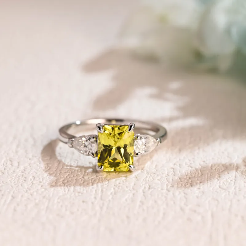 Solid Gold Lab Grown Yellow Sapphire Radiant Cut Engagement Ring, Promise Ring, Proposal Ring sold by Causyou