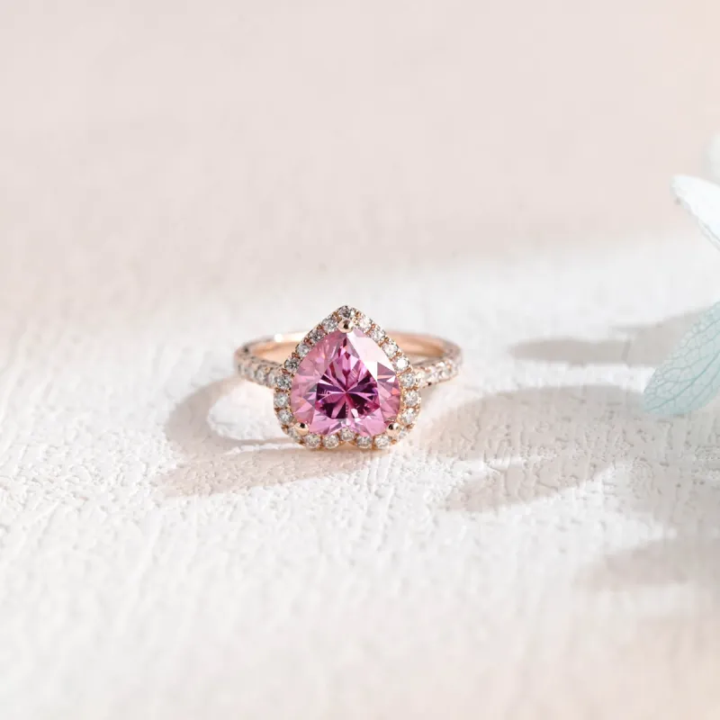 Solid Gold Heart Cut Pink Moissanite Engagement Ring, Promise Ring, Gift for Women Wife sold by Causyou