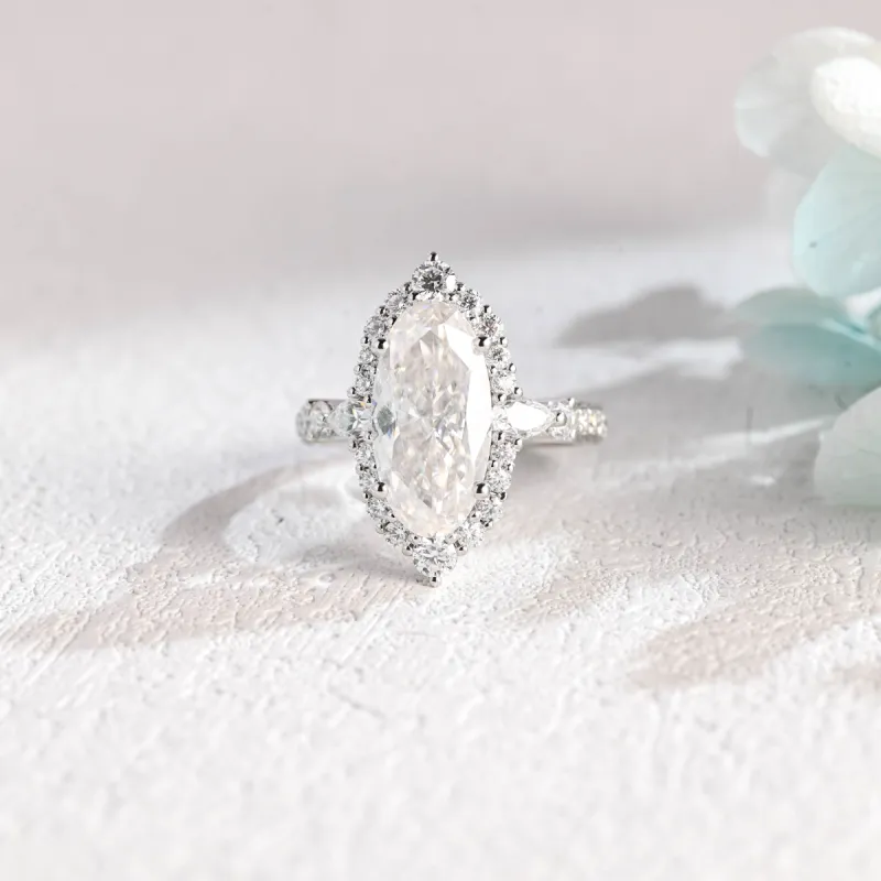 CausYou Solid Gold Crushed Ice Cut Oval Moissanite Engagement Ring, Unique Halo Wedding Bridal Ring for Women sold by Causyou