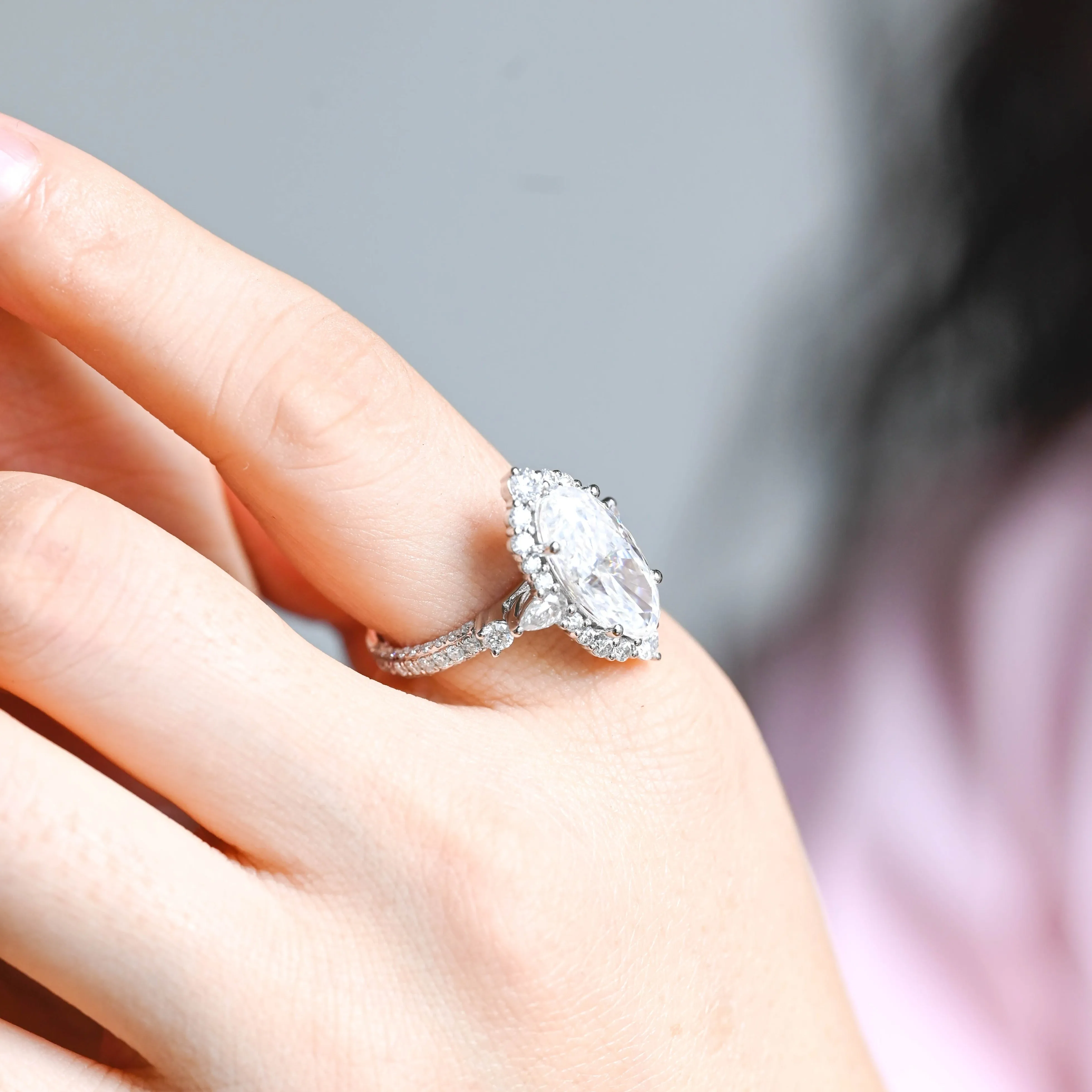 CausYou Solid Gold Crushed Ice Cut Oval Moissanite Engagement Ring, Unique Halo Wedding Bridal Ring for Women sold by Causyou product image thumbnail 4