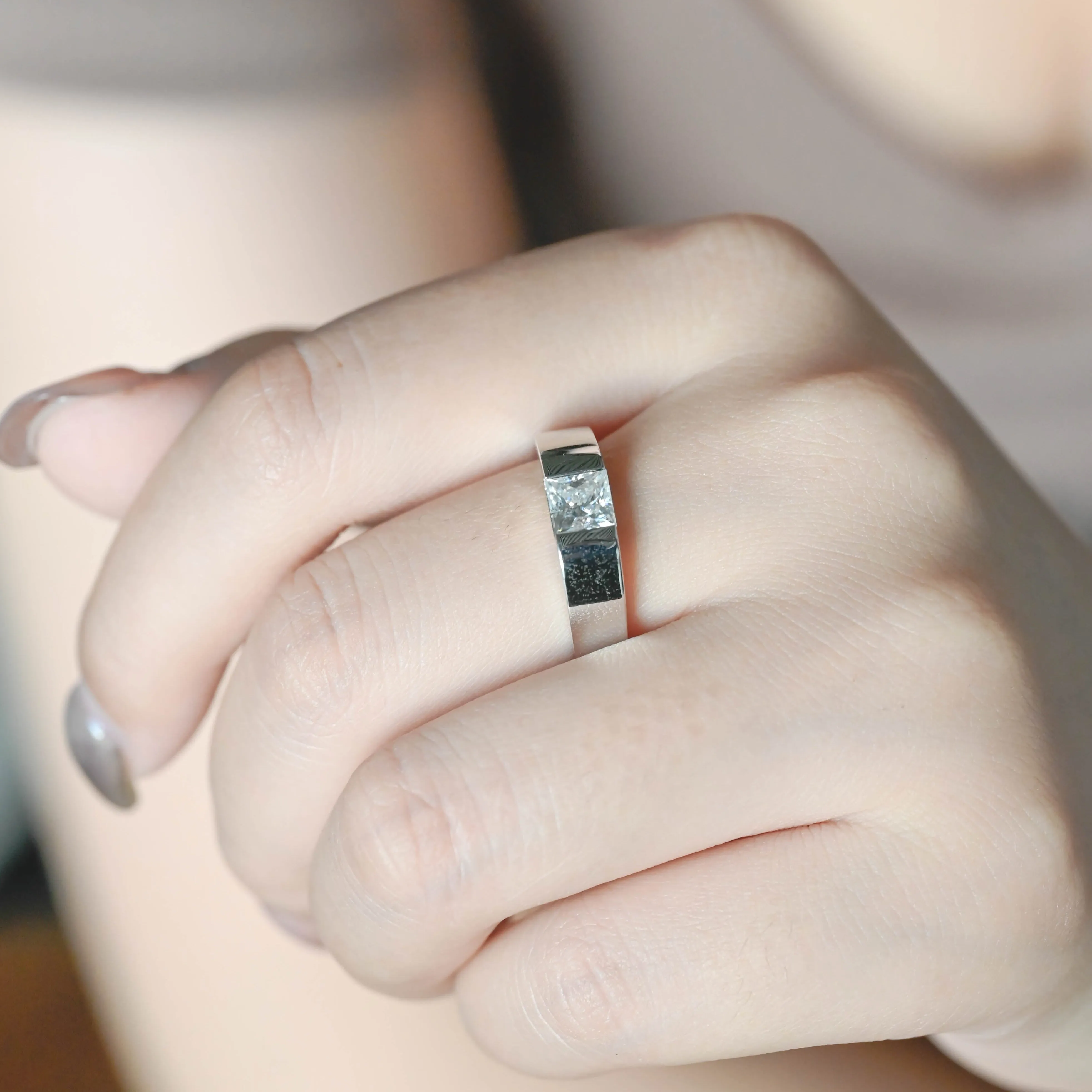 Solid Gold Princess Cut Moissanite Wedding Ring, Wedding Band for Men, Husband sold by Causyou product image thumbnail 3