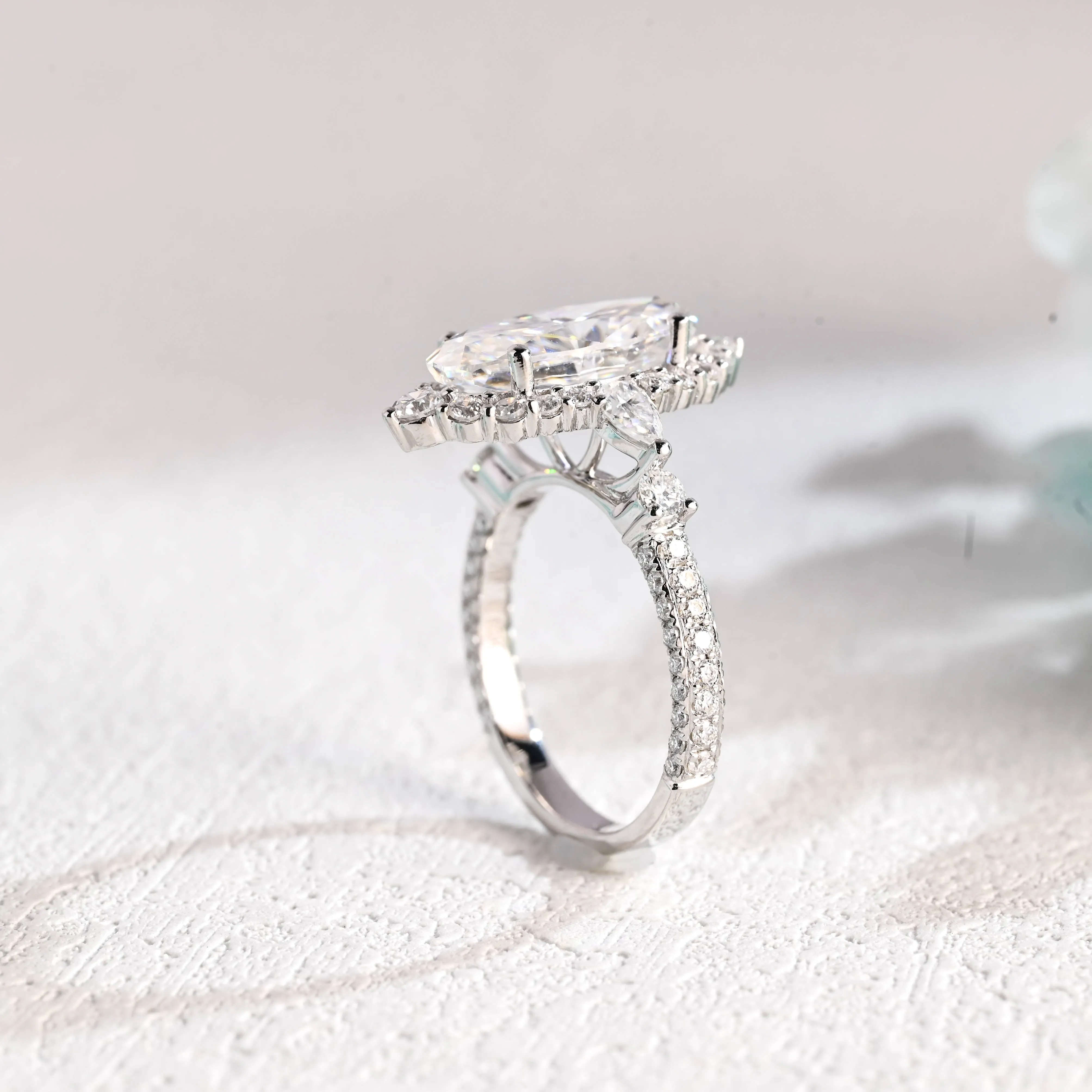 CausYou Solid Gold Crushed Ice Cut Oval Moissanite Engagement Ring, Unique Halo Wedding Bridal Ring for Women sold by Causyou product image thumbnail 5