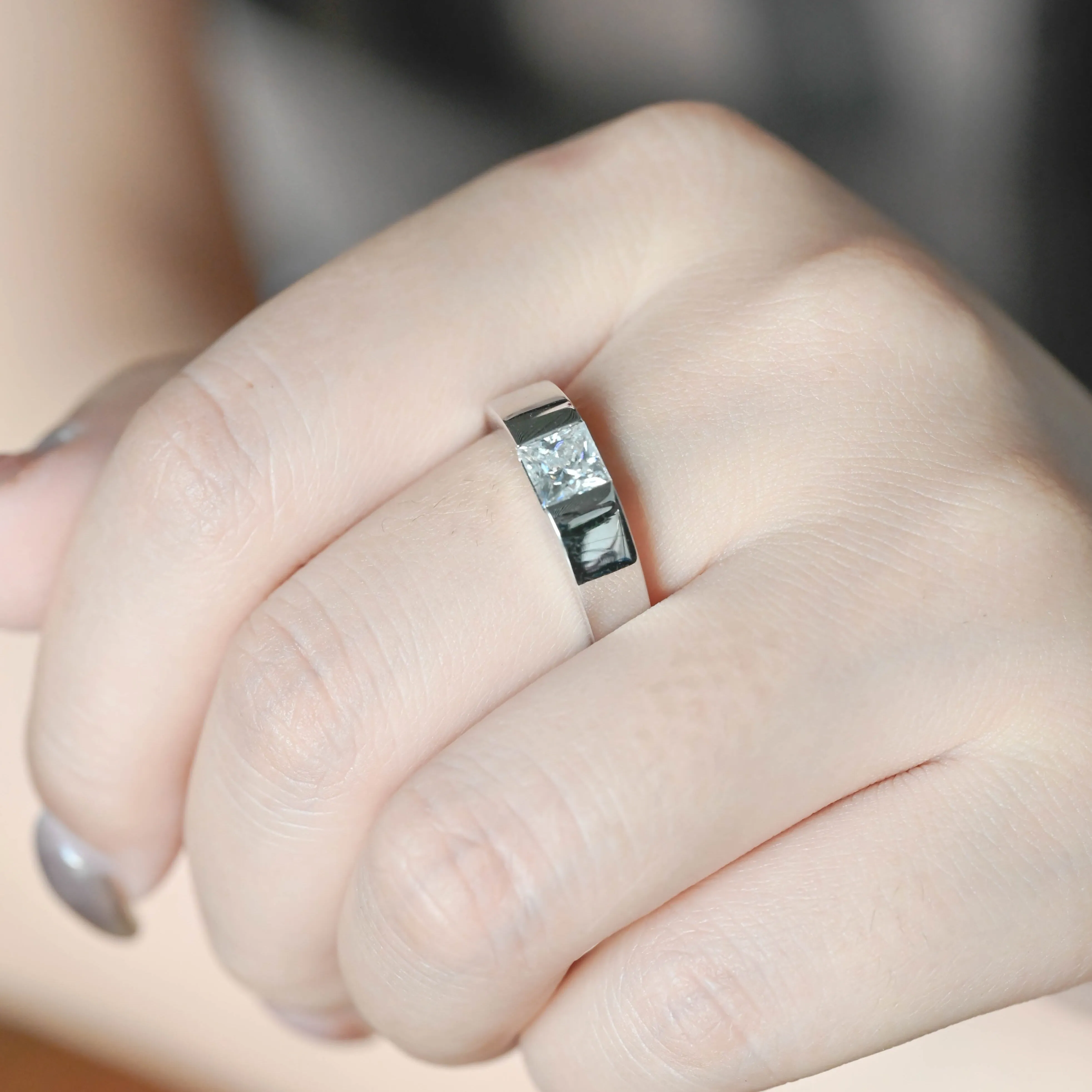 Solid Gold Princess Cut Moissanite Wedding Ring, Wedding Band for Men, Husband sold by Causyou product image thumbnail 4