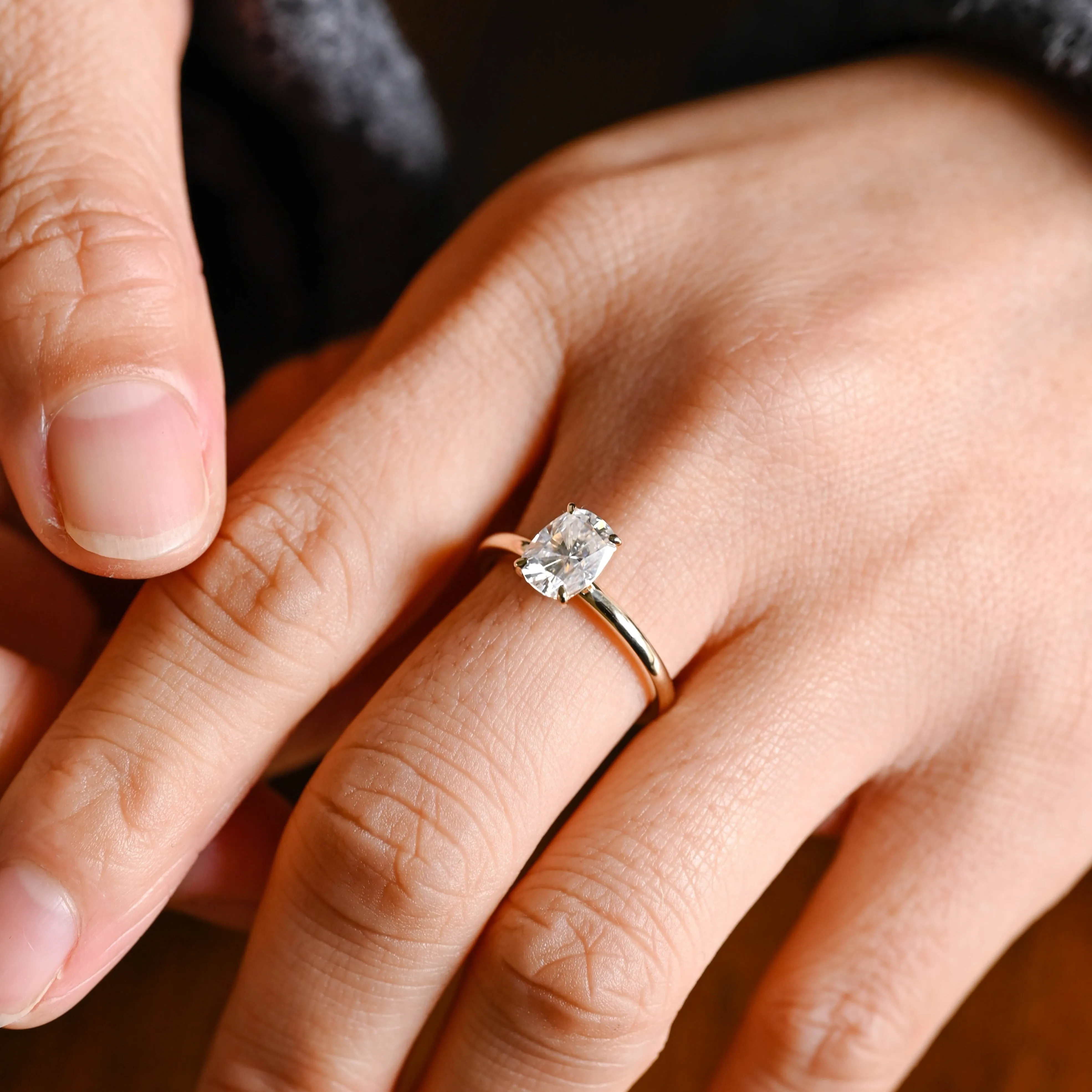 CausYou Solid Gold Elongated Cushion Cut Moissanite Engagement Ring, Solitaire Wedding Ring, Promise Ring Proposal Ring, Gift for Women Wife sold by Causyou product image thumbnail 2