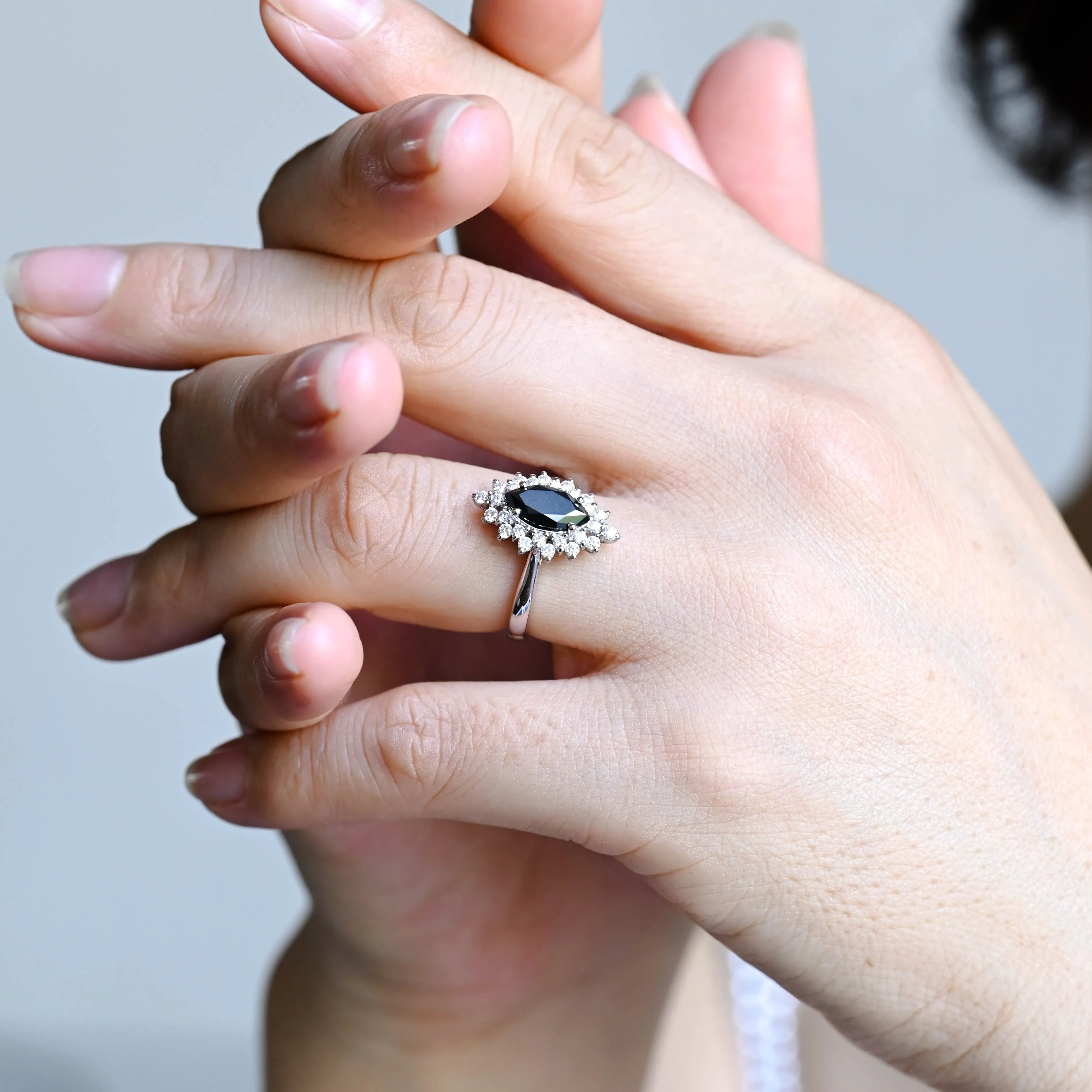 Solid Gold Marquise Cut Black Moissanite Engagement Ring sold by Causyou product image thumbnail 3